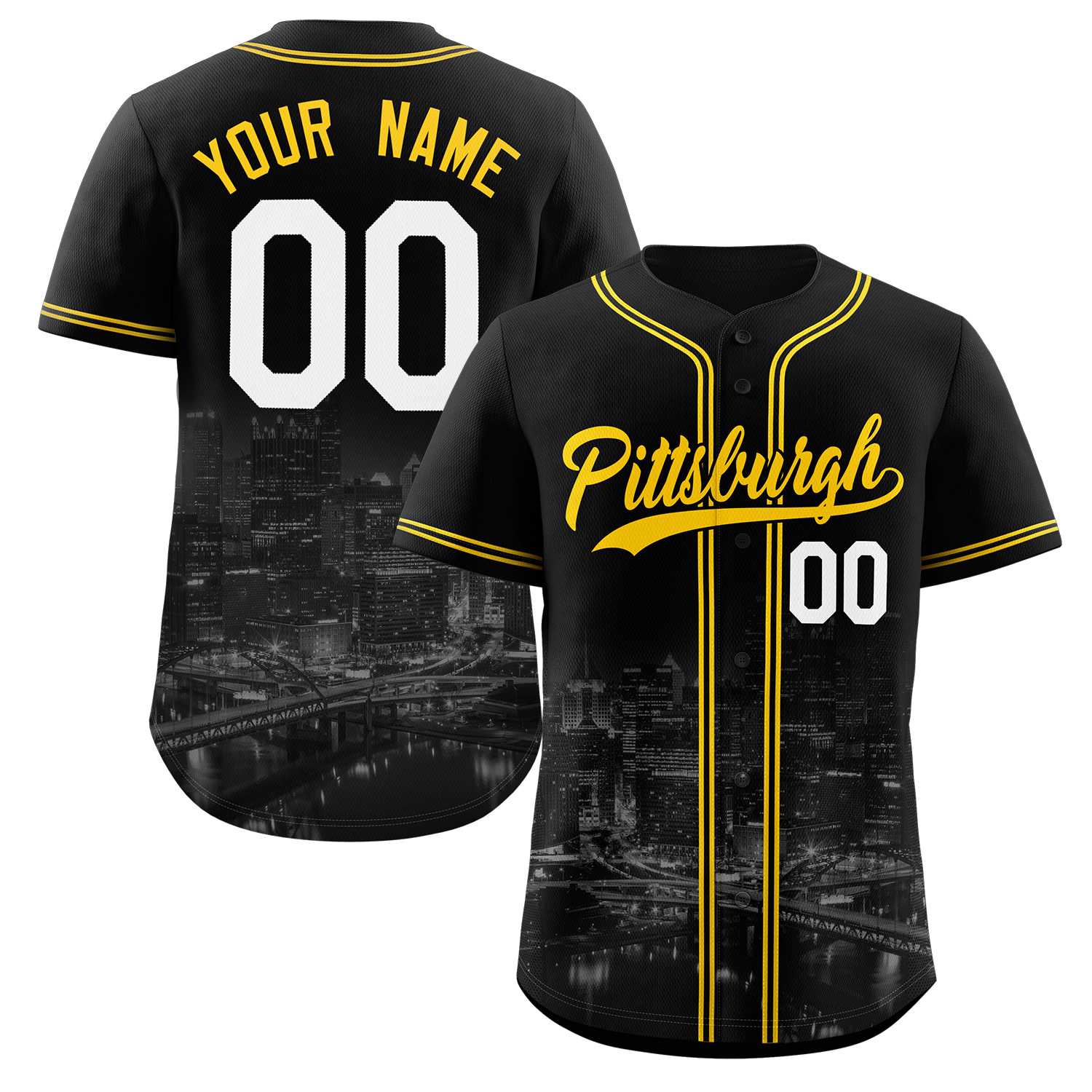 Benutzerdefiniertes Pittsburgh City Skyline Baseball-Trikot