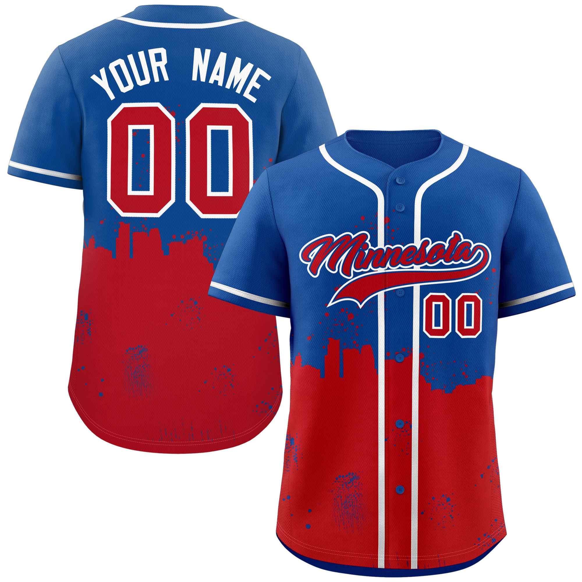 Benutzerdefinierte Royal Red personalisierte authentische Minnesota City Nightscape Baseball Jersey