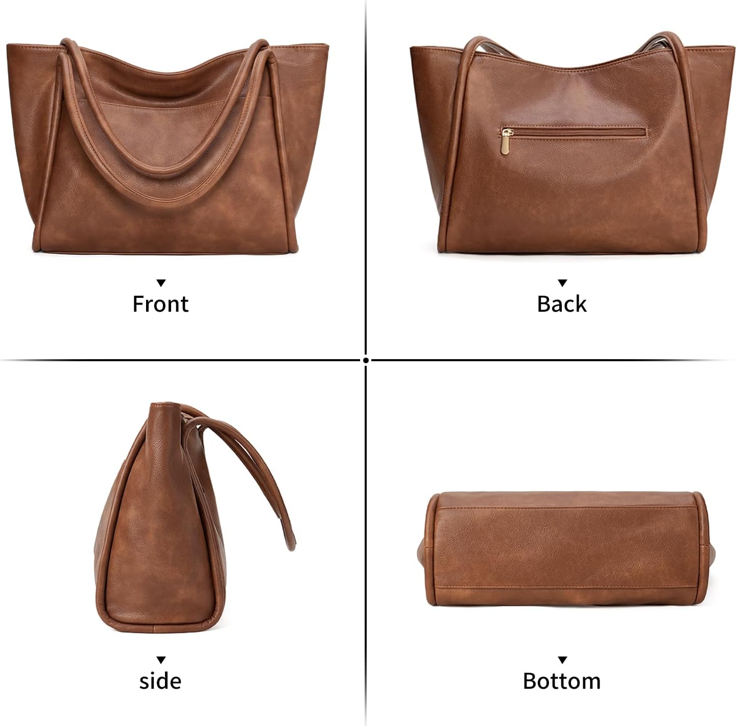 Women's Soft Leather Zipper Tote Bag Brown Women's Soft Leather Zipper Tote Bag Brown