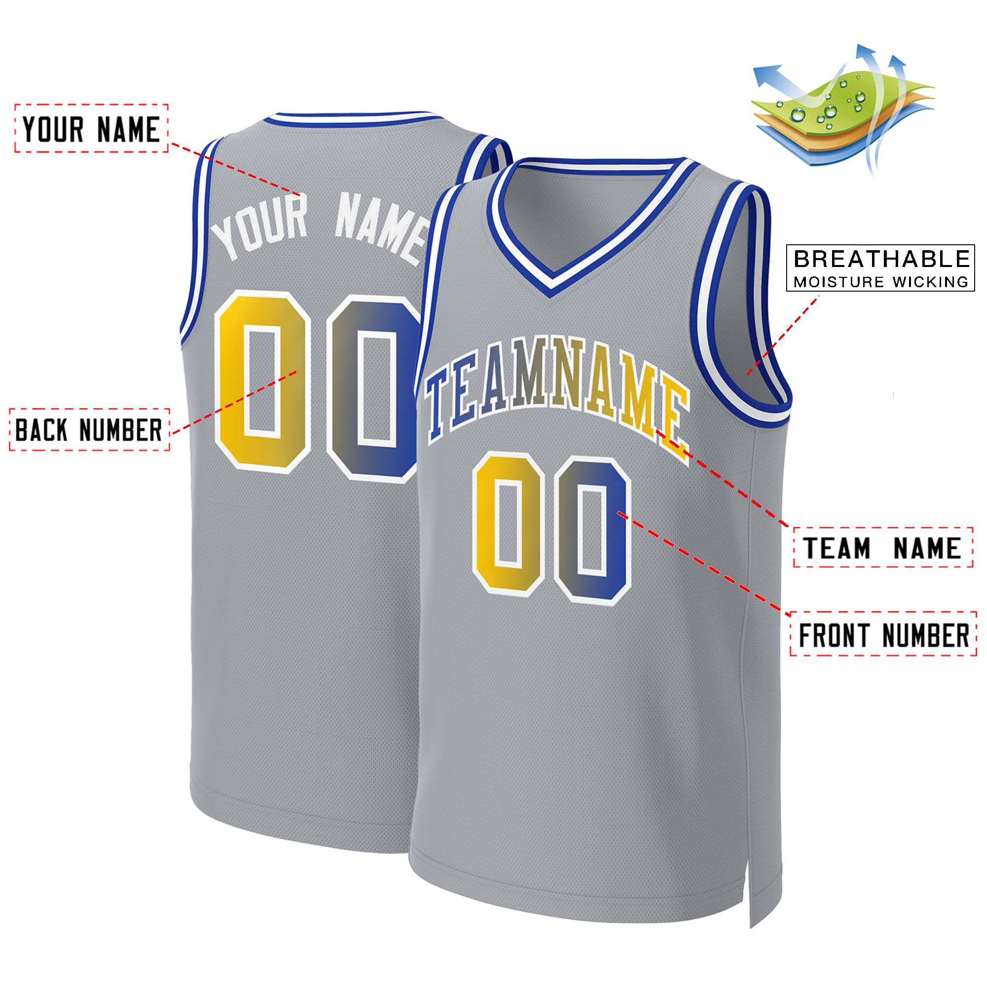 Benutzerdefiniertes Basketballtrikot mit klassischem Farbverlauf und modischen Oberteilen