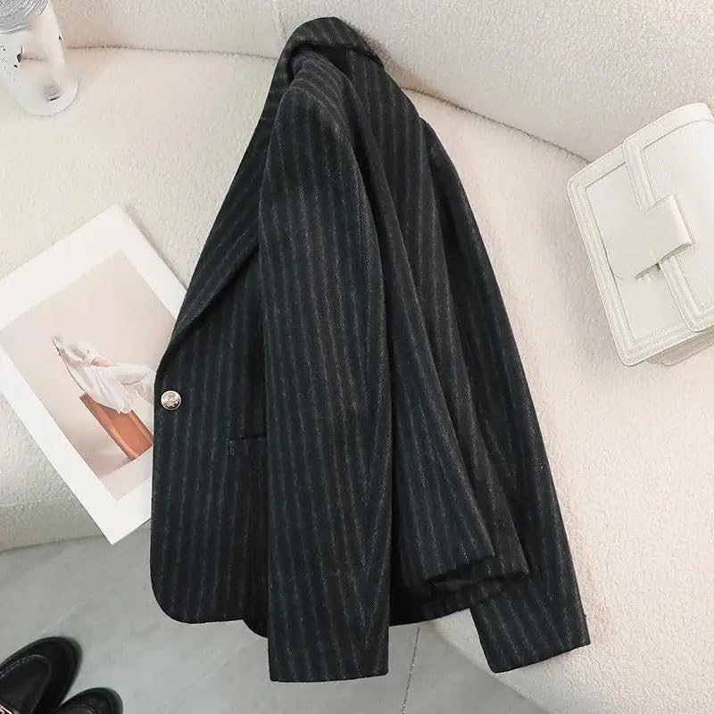 Women's Stripe Woolen Formal Blazer Suit Notched Collar Business Jacket Ladies Office Blazers