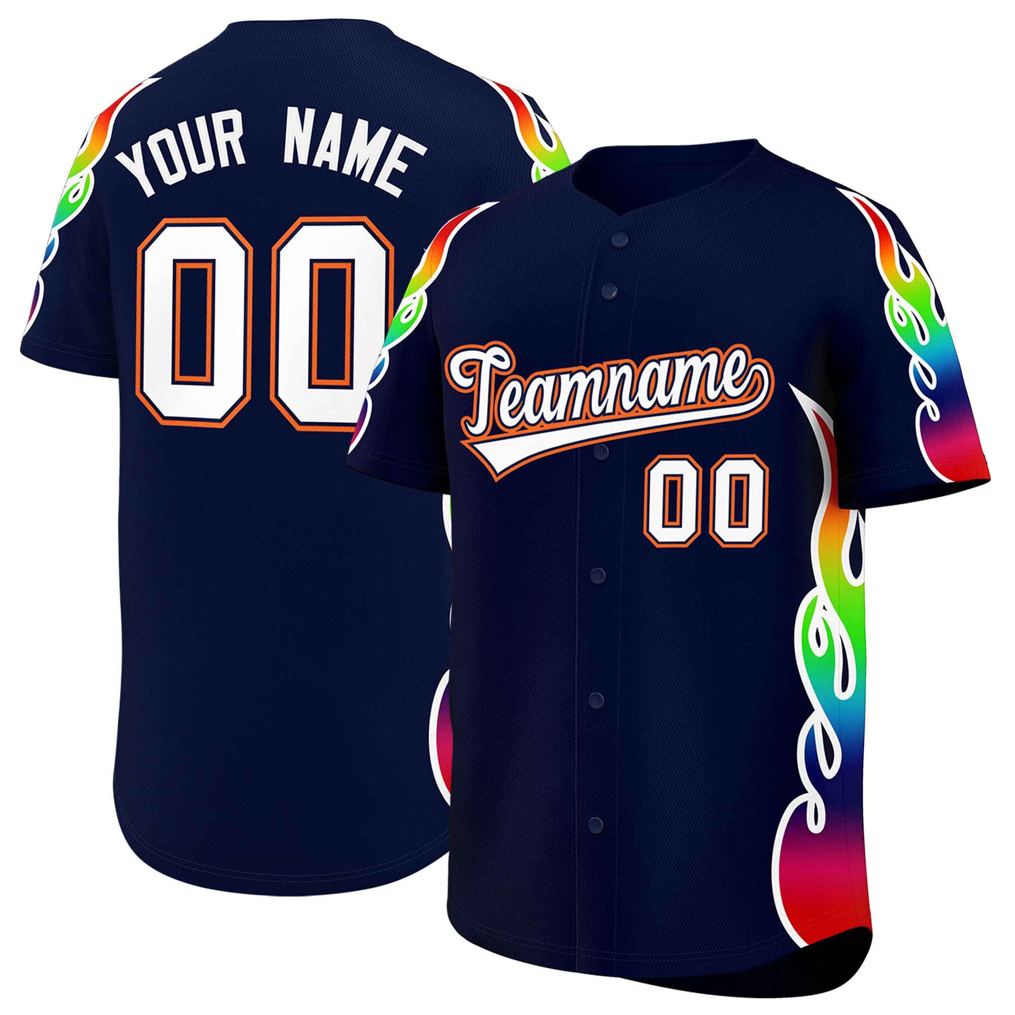 Benutzerdefiniertes Graffiti-Muster, personalisierter mehrfarbiger Flammendruck, authentisches Baseball-Trikot
