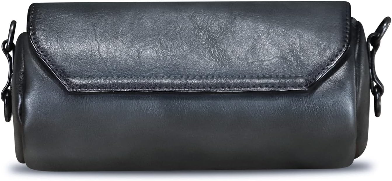 Women's Vintage Genuine Leather Barrel Shoulder Bag Black Women's Vintage Genuine Leather Barrel Shoulder Bag Black