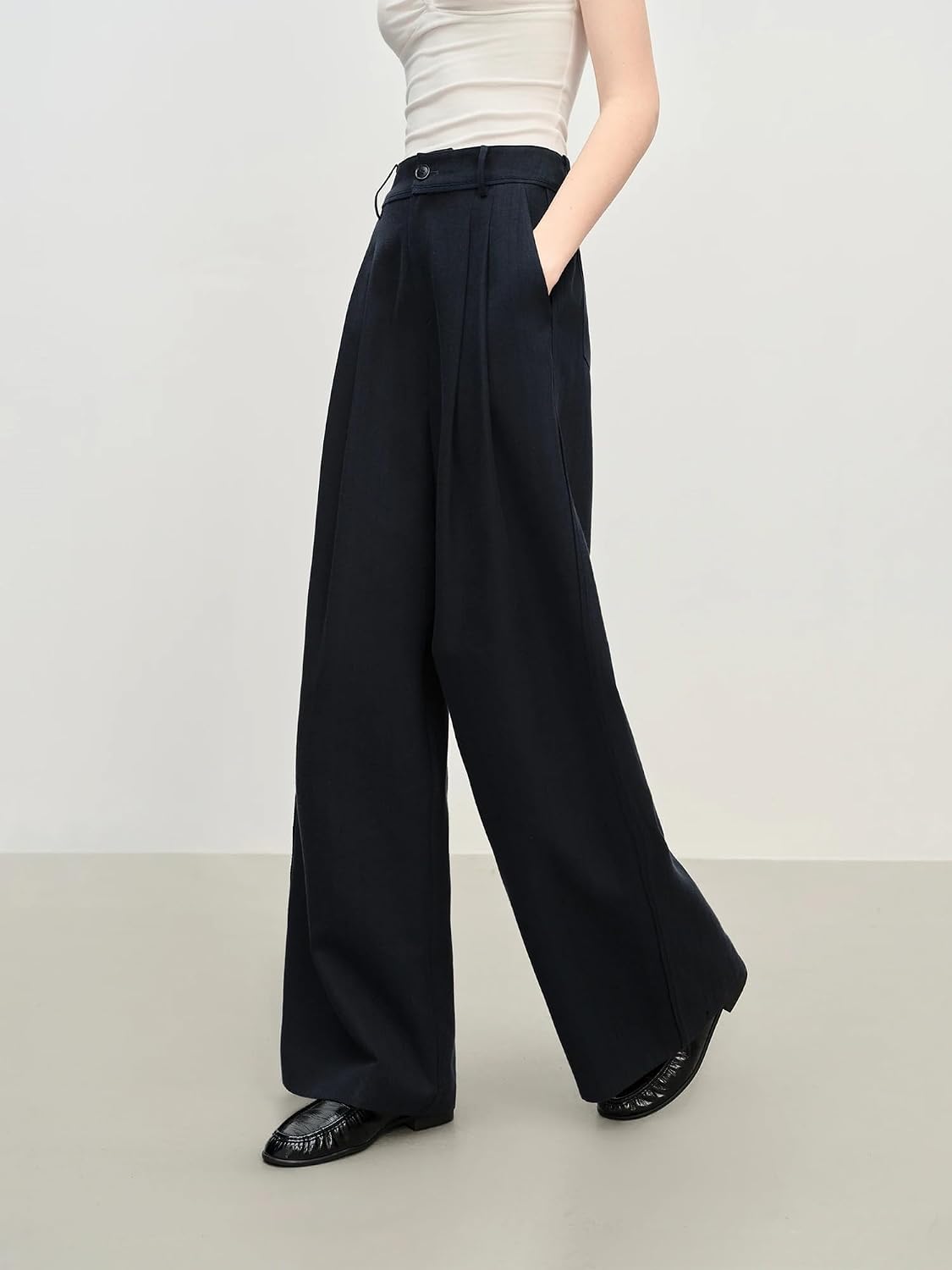 Women's Retro Style Loose Pleated Drape Straight Pants Autumn Wide Leg for Women