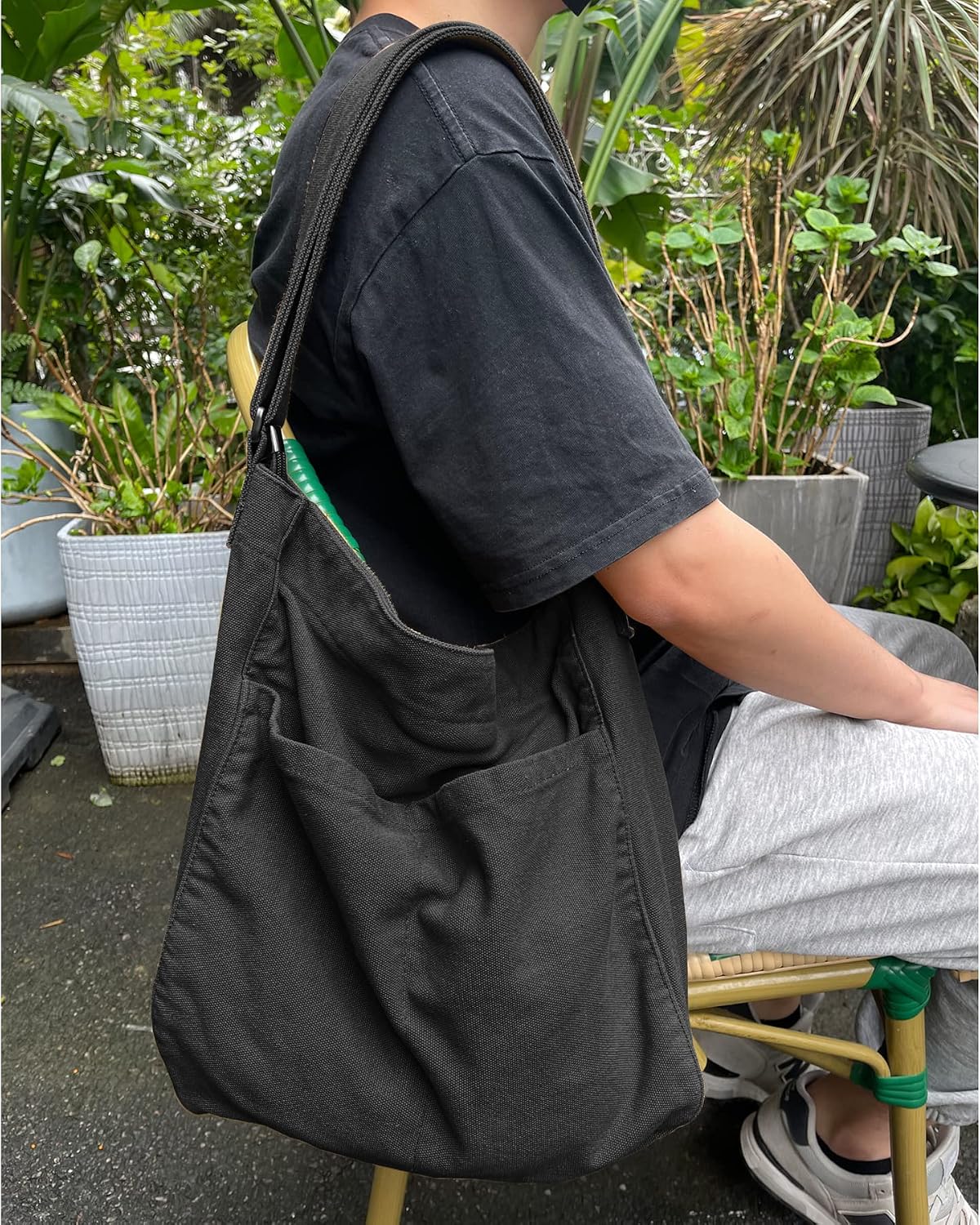 Women's Large Canvas Hobo Tote Bag Black Women's Large Canvas Hobo Tote Bag Black