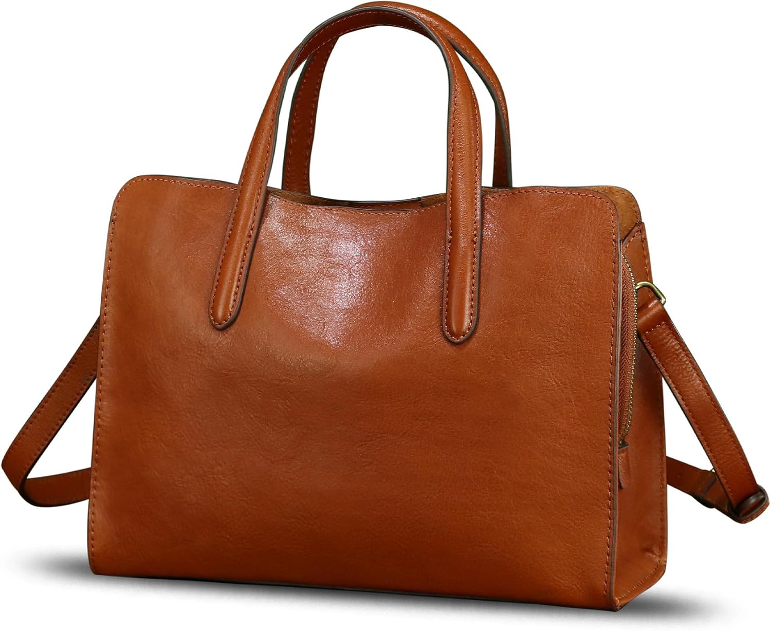 Women's Vintage Genuine Leather Top Handle Tote Satchel Tan
