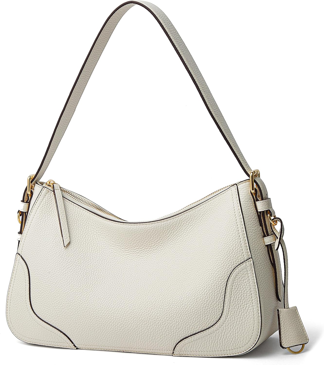 Women's Genuine Leather Pebbled Hobo Shoulder Bag Ivory