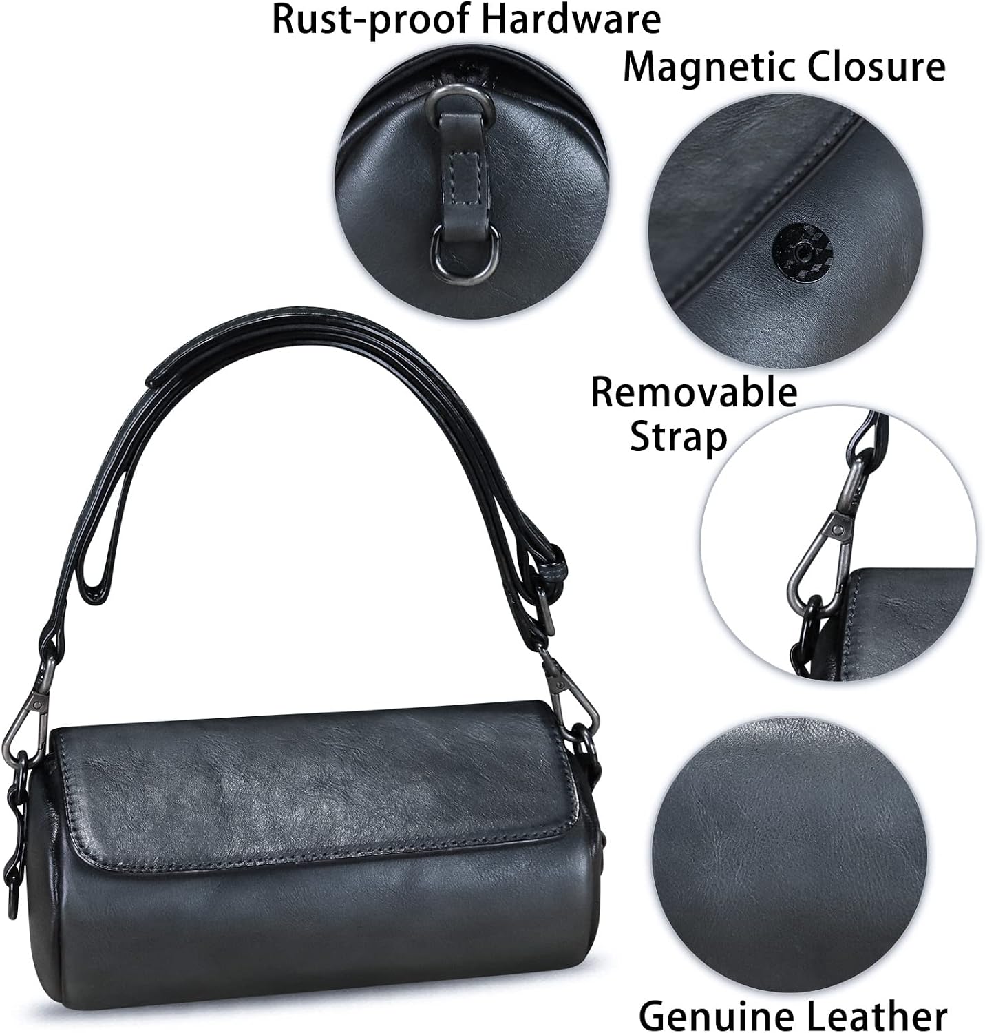 Women's Vintage Genuine Leather Barrel Shoulder Bag Black Women's Vintage Genuine Leather Barrel Shoulder Bag Black