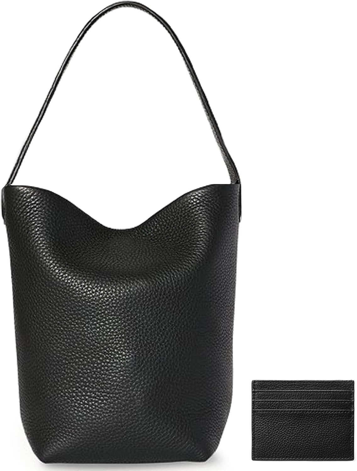 Women's Genuine Leather Bucket Tote Bag Black
