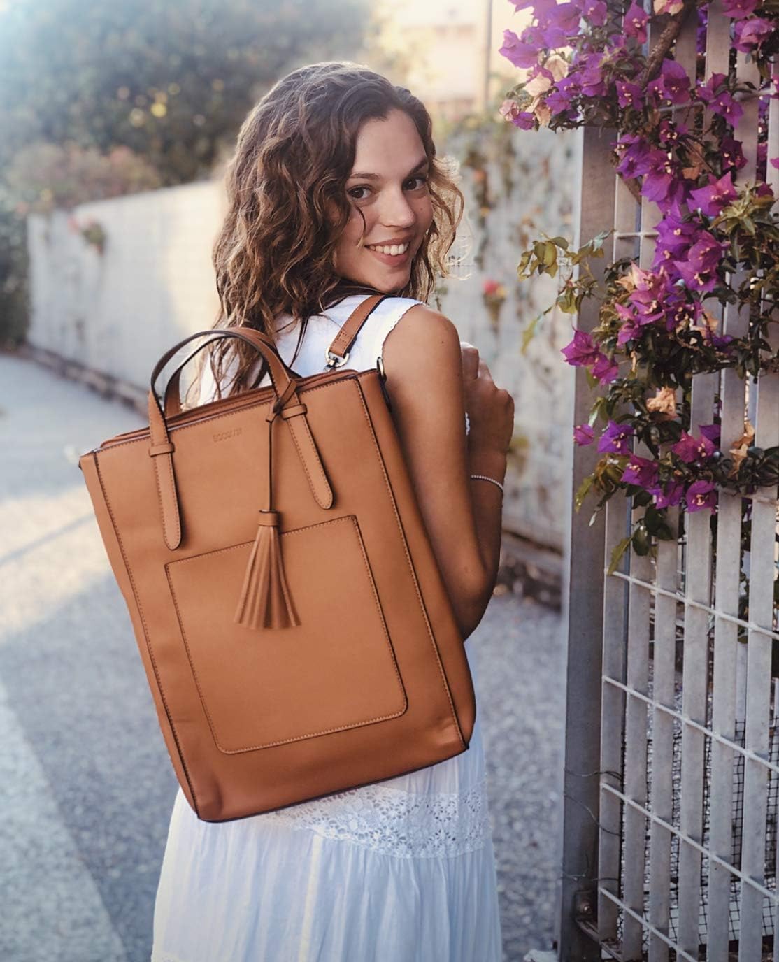Women's Convertible Vegan Leather Tote Handbag, Brown