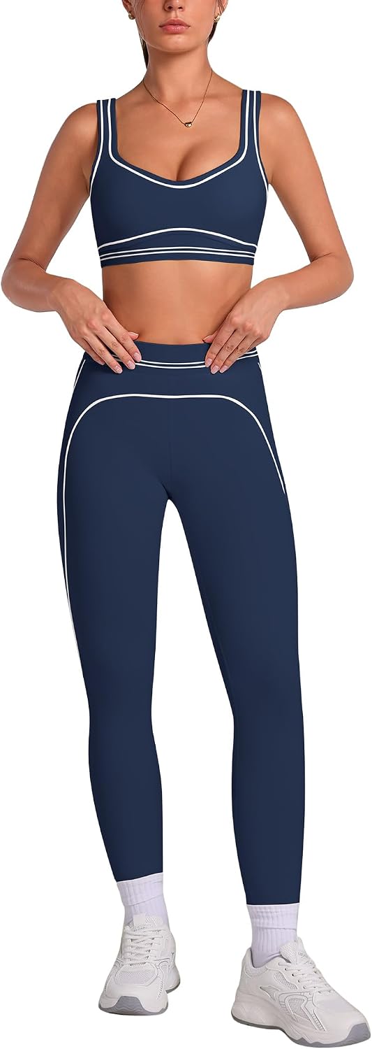 Women's Color Block Sports Bra and Leggings Workout Set