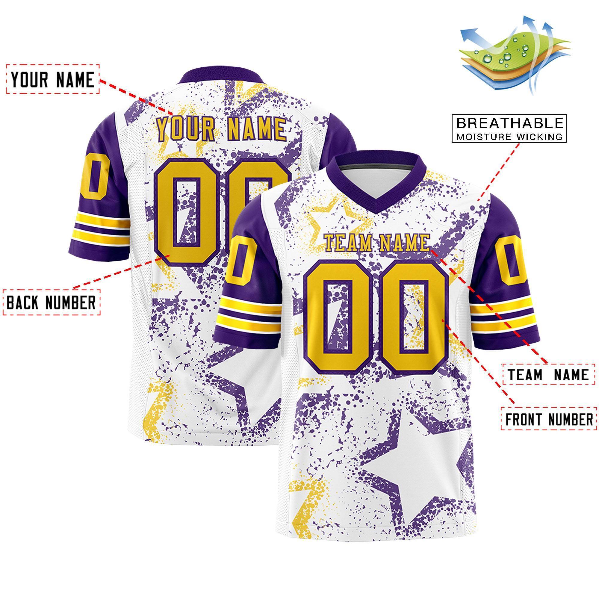 Individuell personalisiertes, authentisches Fußballtrikot mit Sternmuster-Design Individuell personalisiertes, authentisches Fußballtrikot mit Sternmuster-Design