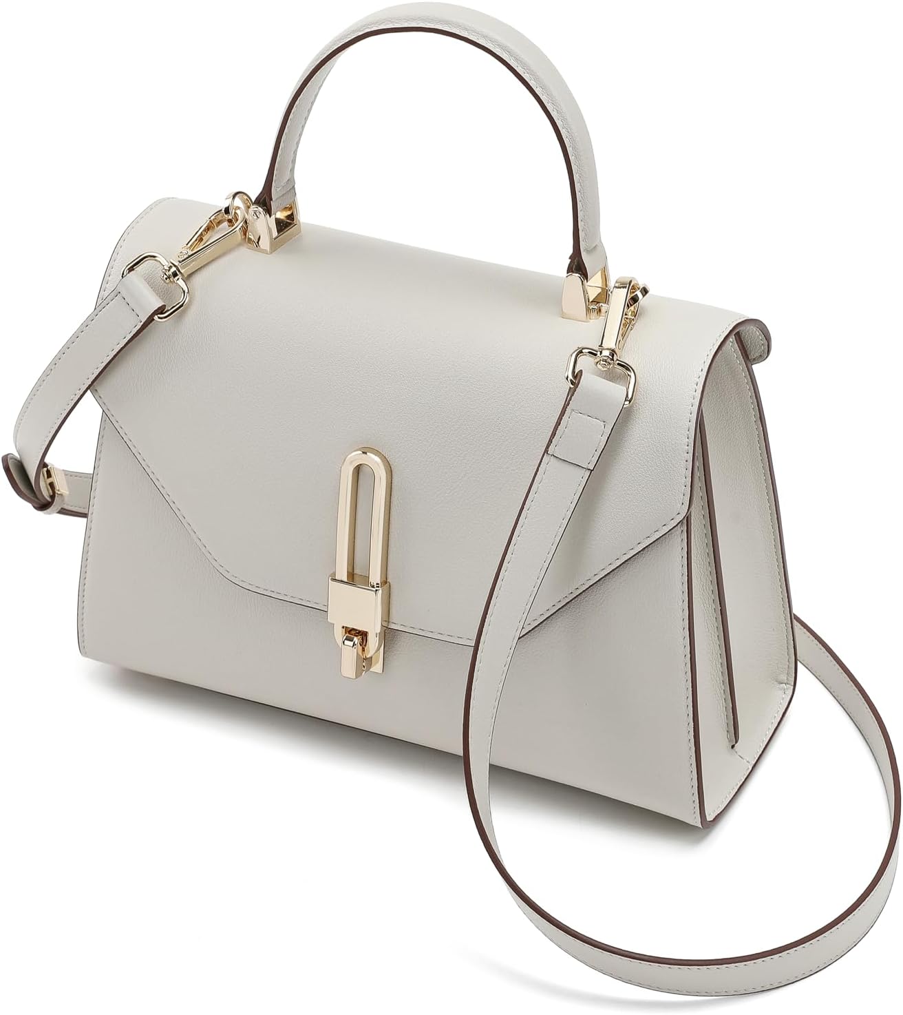 Women's Structured Vegan Leather Top-Handle Satchel, White Women's Structured Vegan Leather Top-Handle Satchel, White
