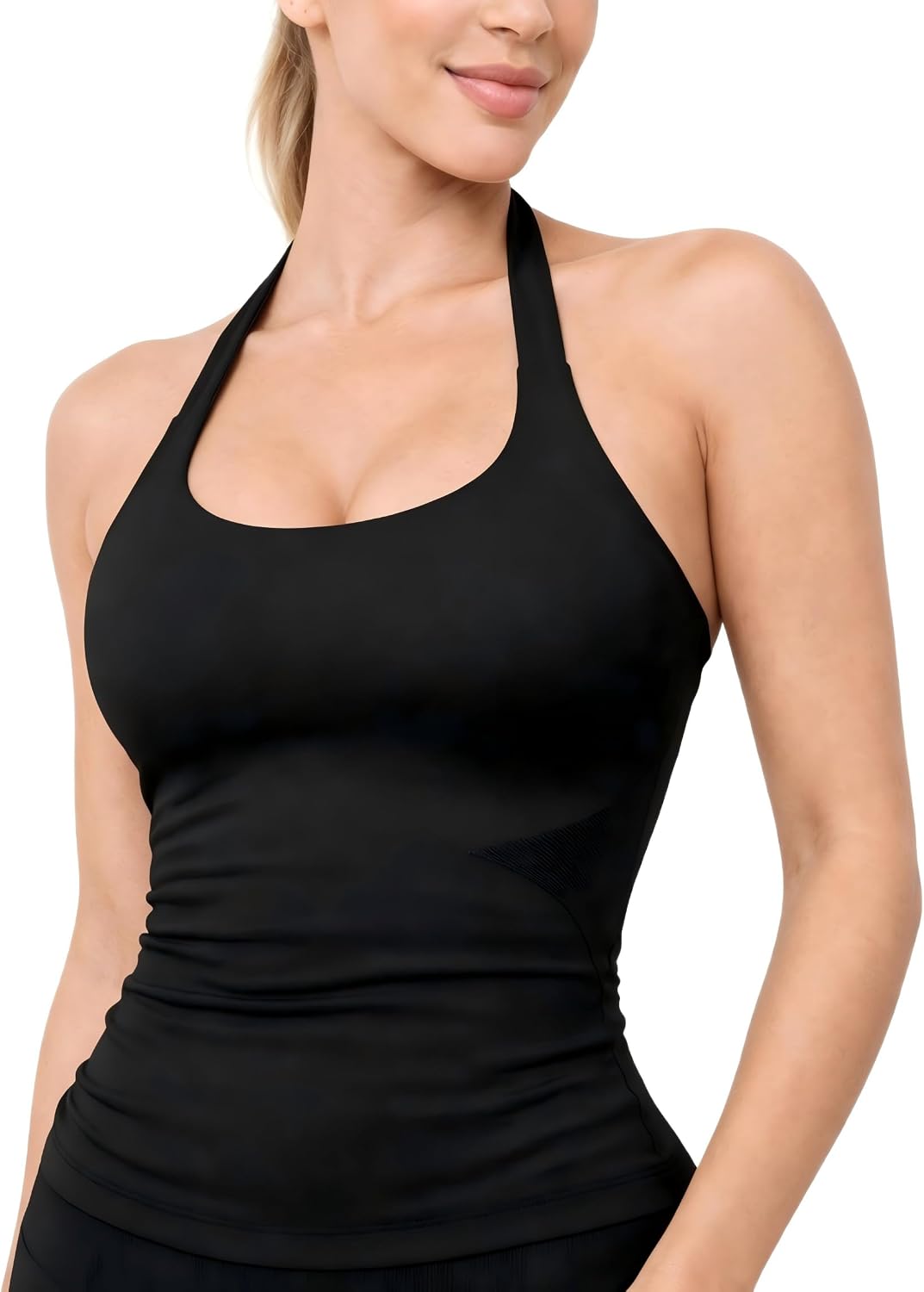 Women's Halter Workout Tank Backless Built in Bra Top