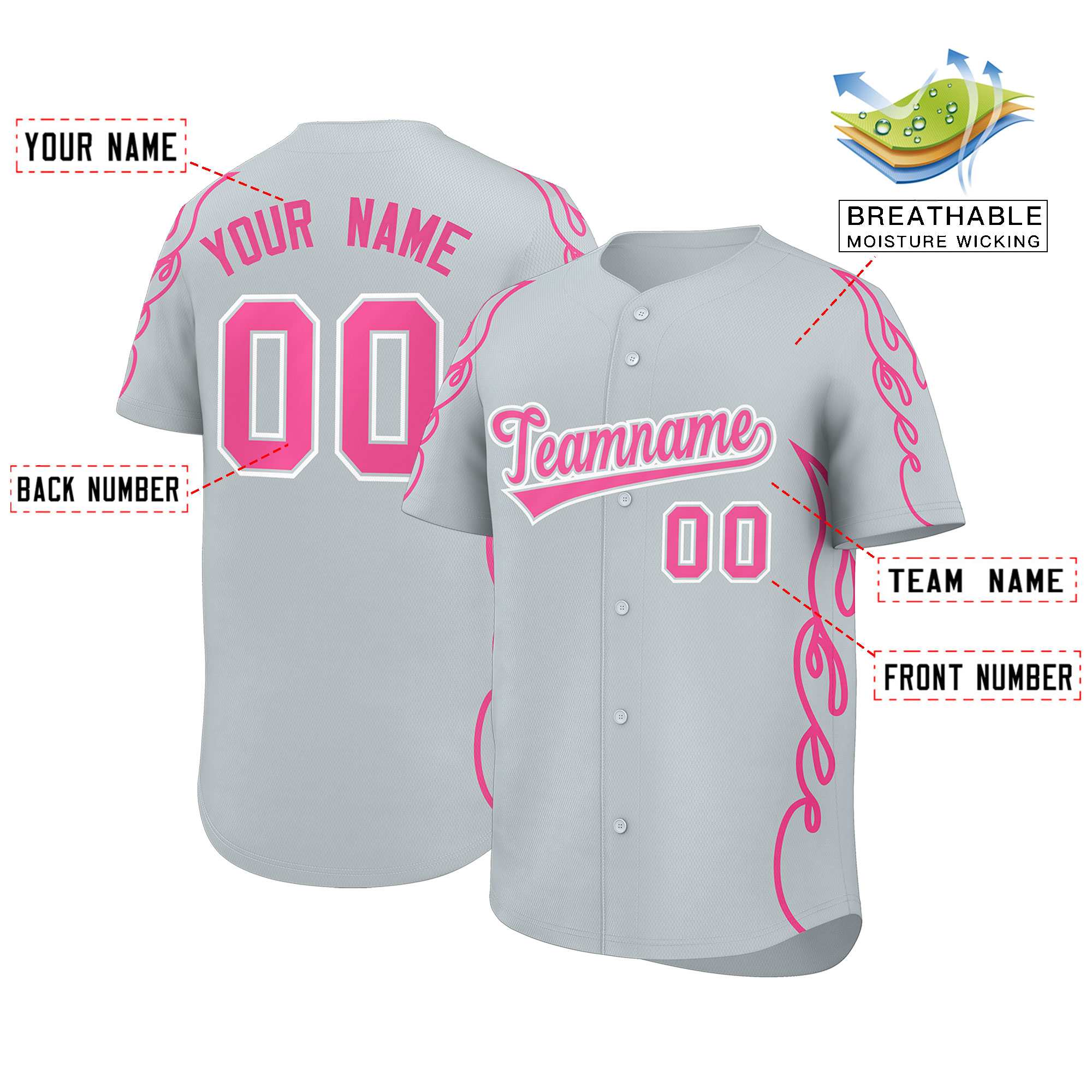 Benutzerdefiniertes Baseball-Trikot mit Seitenflammen-Umrissmuster für Sportuniformen