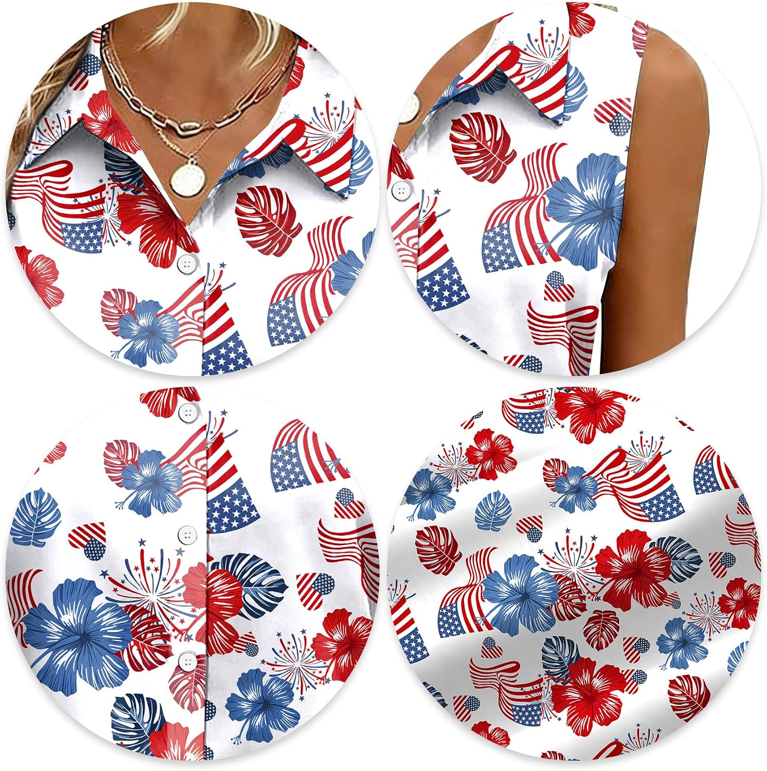Women's American Flag Sleeveless Button Down Collared Shirt