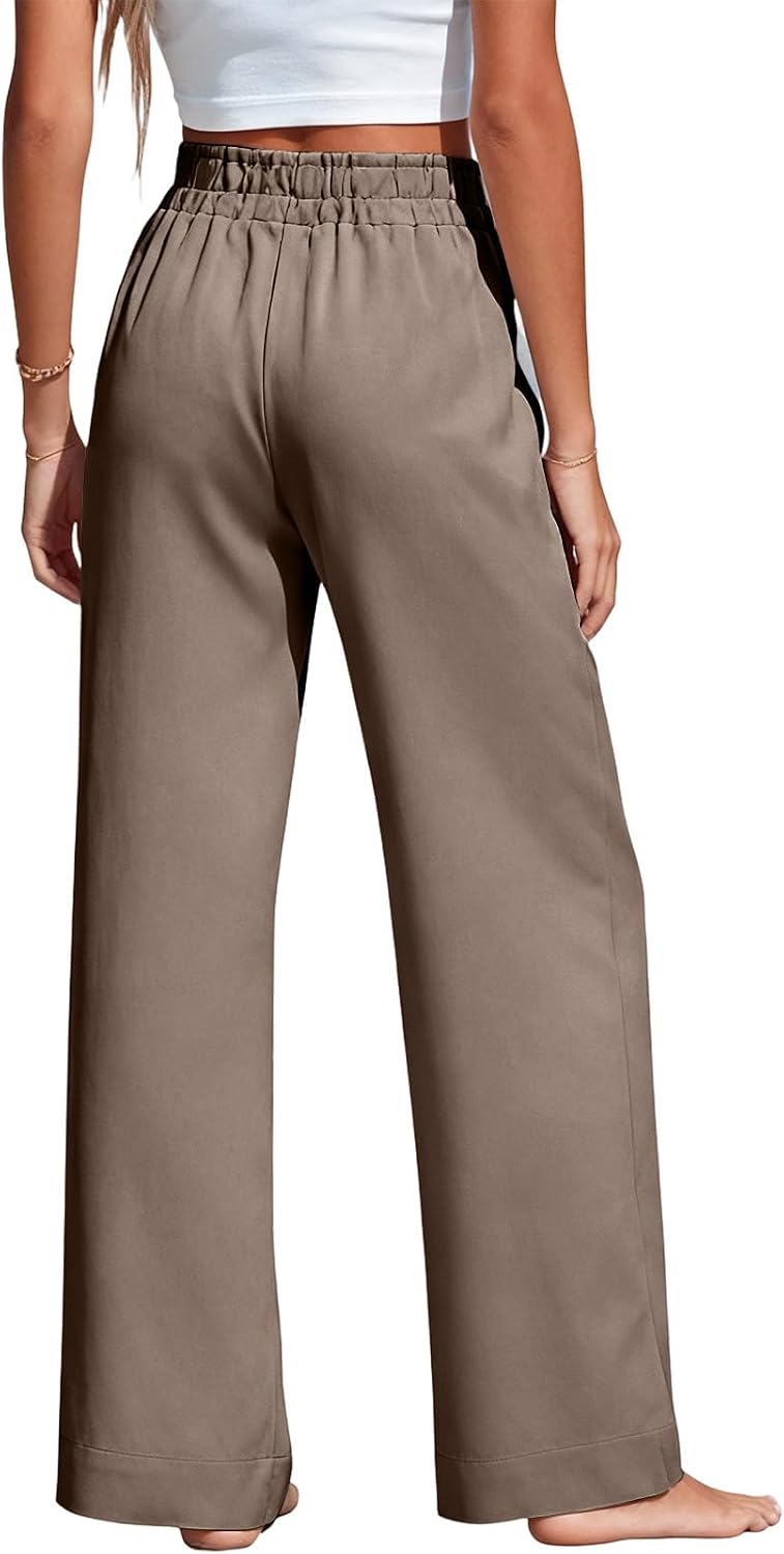 Linen Pants Women High Waisted Flowy Wide Leg Trendy Side Tie Knot Palazzo Pant Beach Vacation Outfits