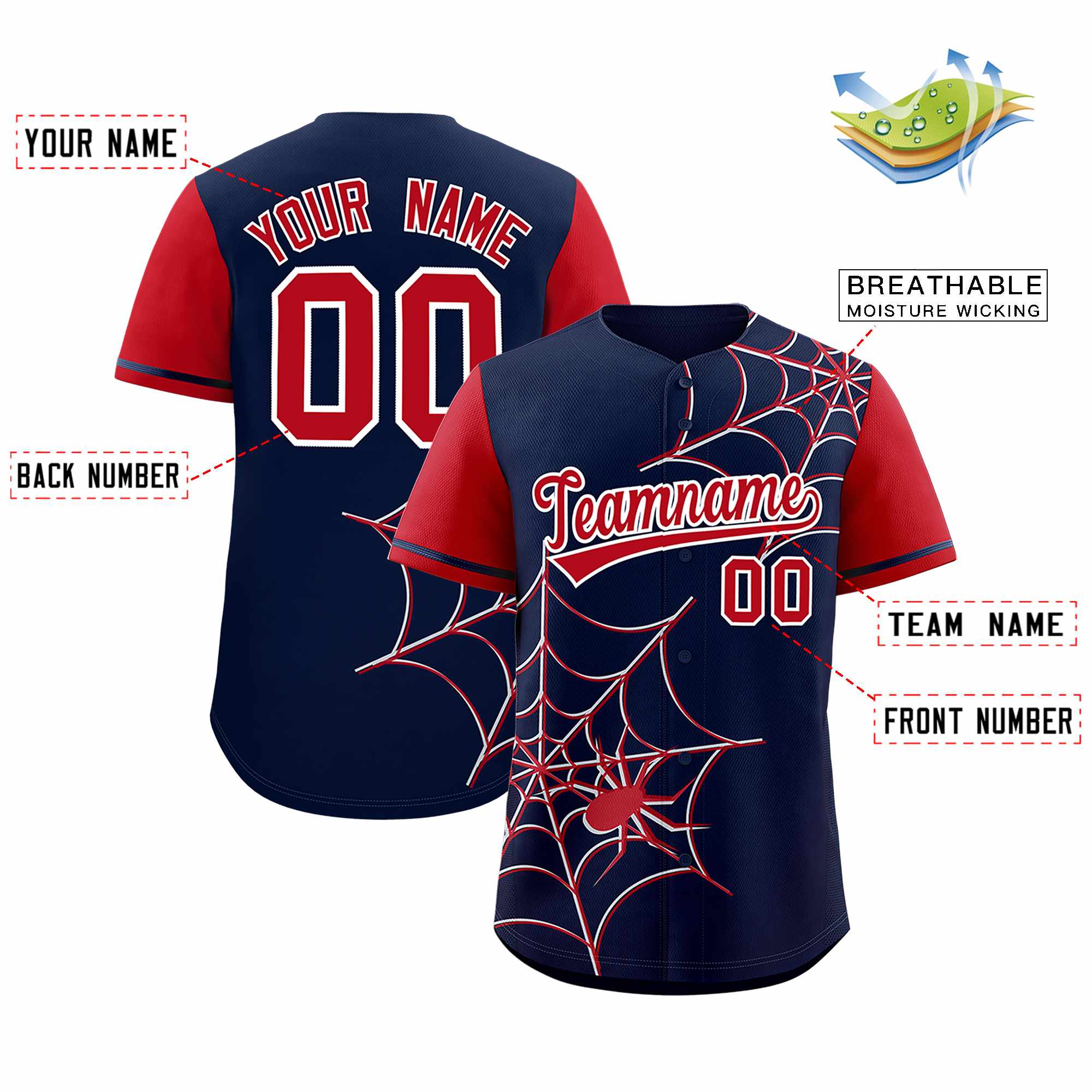 Benutzerdefiniertes Spinnennetz-Muster, Raglanärmel, authentisches Baseball-Trikot