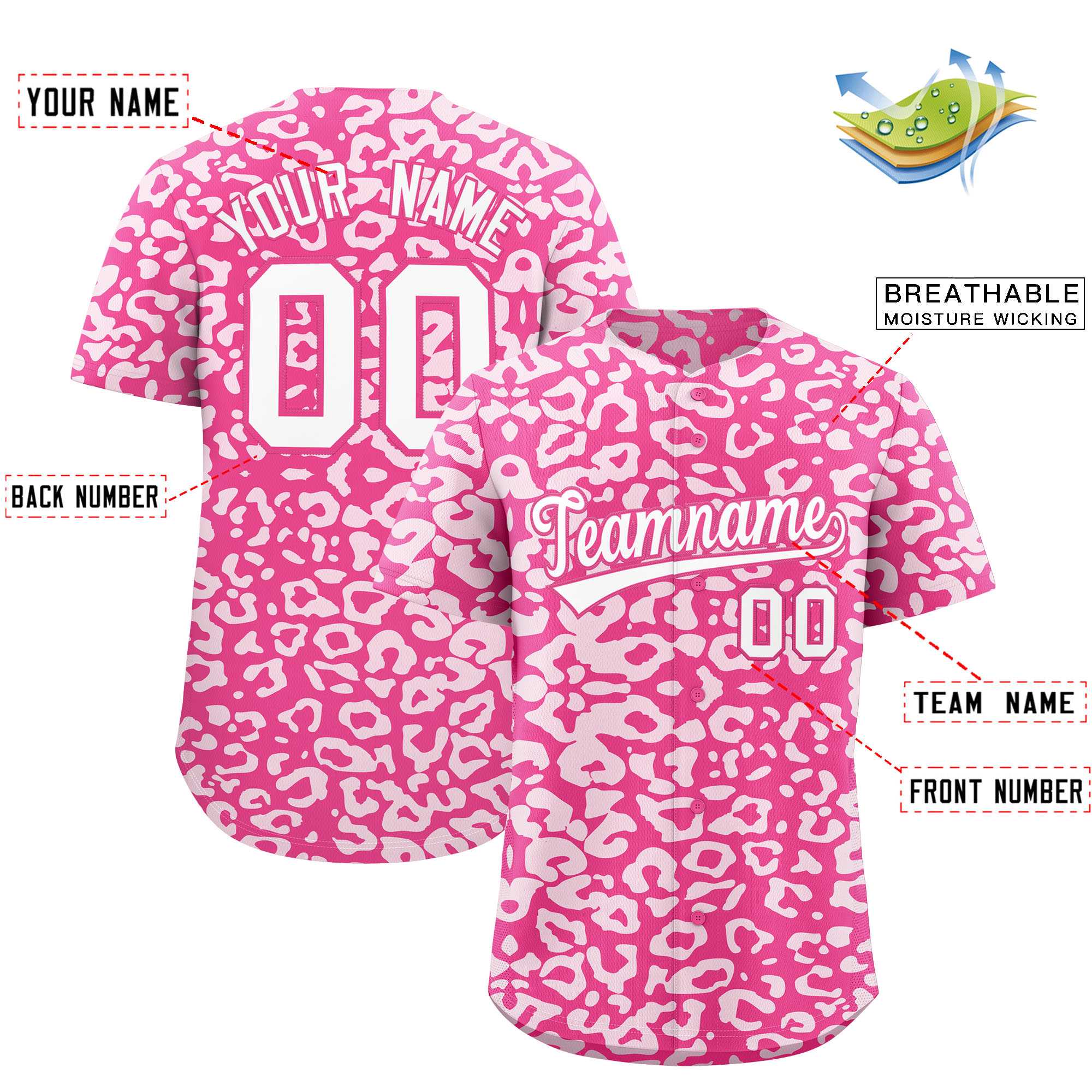 Authentisches Baseball-Trikot mit individuell gestaltetem Leopardenmuster