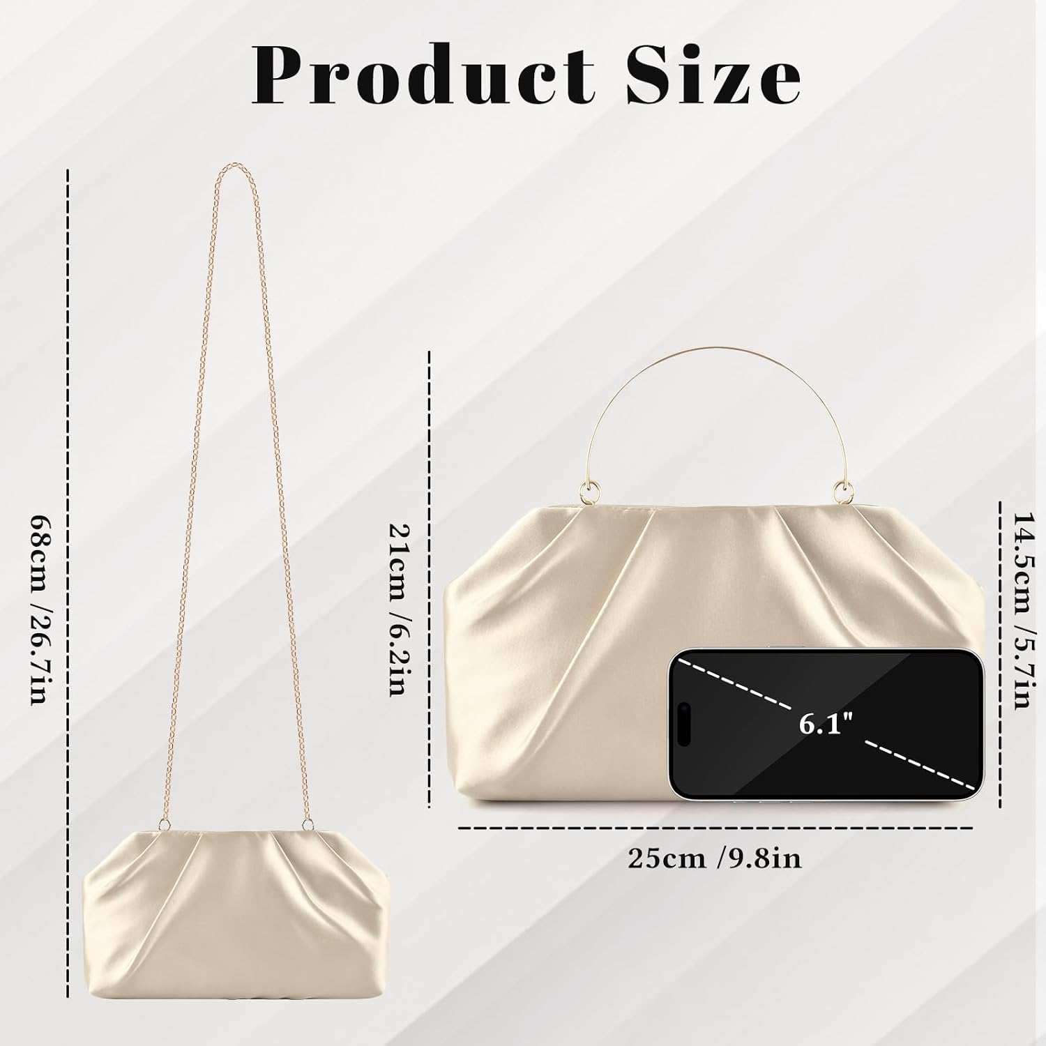 Women's Satin Pleated Clutch Purse with Gold Ring Handle Women's Satin Pleated Clutch Purse with Gold Ring Handle