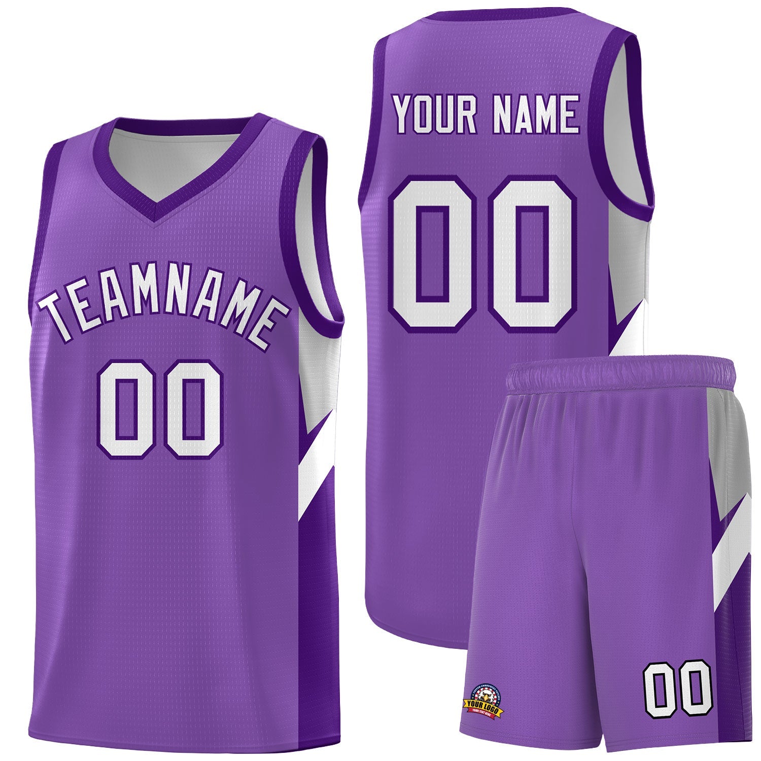 Benutzerdefinierte hellviolette lila Seitendesign-Sets Sportuniform-Basketballtrikot