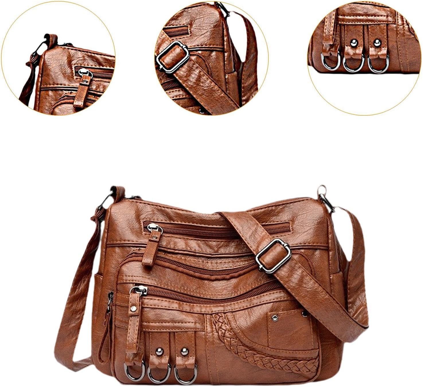 Women Shoulder Tote Crossbody Bag Shoulder Handbag Shopping Tote with Multiple Compartments Soft PU Leather Lightweight Suitable for Working Travel Brown Women Shoulder Tote Crossbody Bag Shoulder Handbag Shopping Tote with Multiple Compartments Soft PU Leather Lightweight Suitable for Working Travel Brown