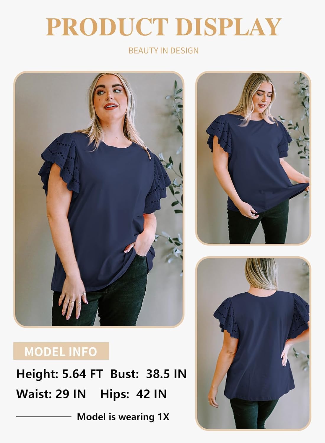 Womens Plus Size Tops Short Sleeve Round Neck Hollow Out Casual Tunic Tees Shirts(1X-5X)