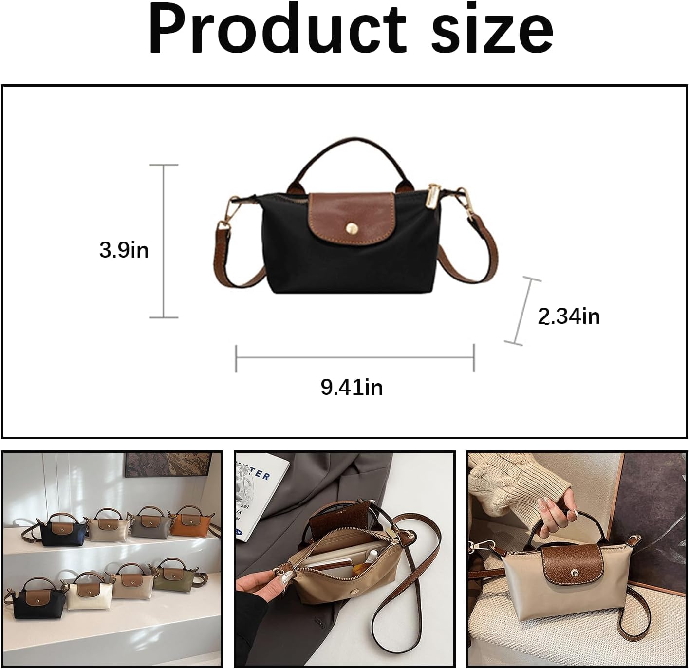 Women's Black Nylon Mini Crossbody Bag Top Handle