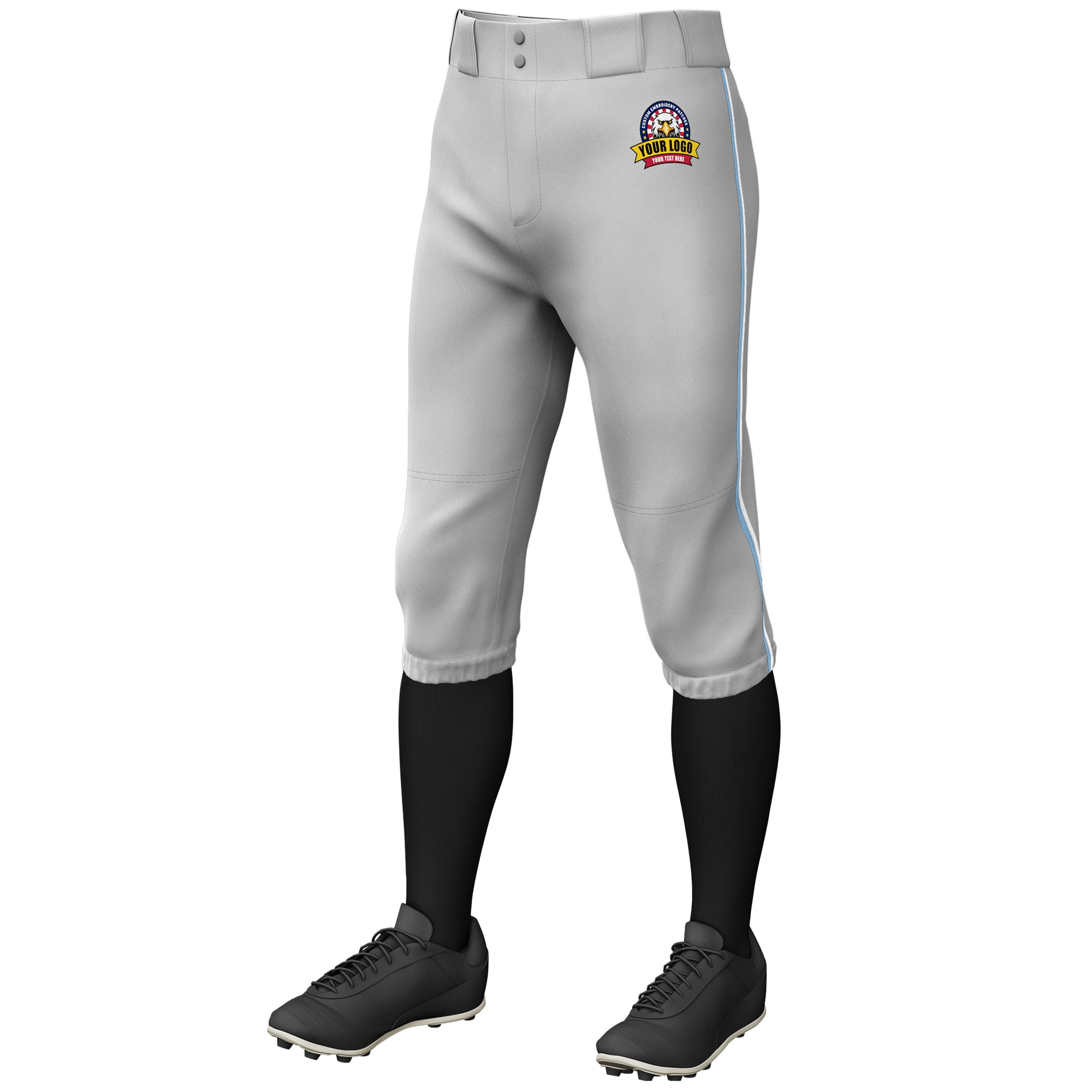 Custom Light Blue-White Classic Fit Stretch Practice Knickers Baseball Pants