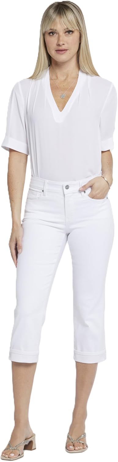 Women's Cuffed Crop Straight Jeans White Mid Rise