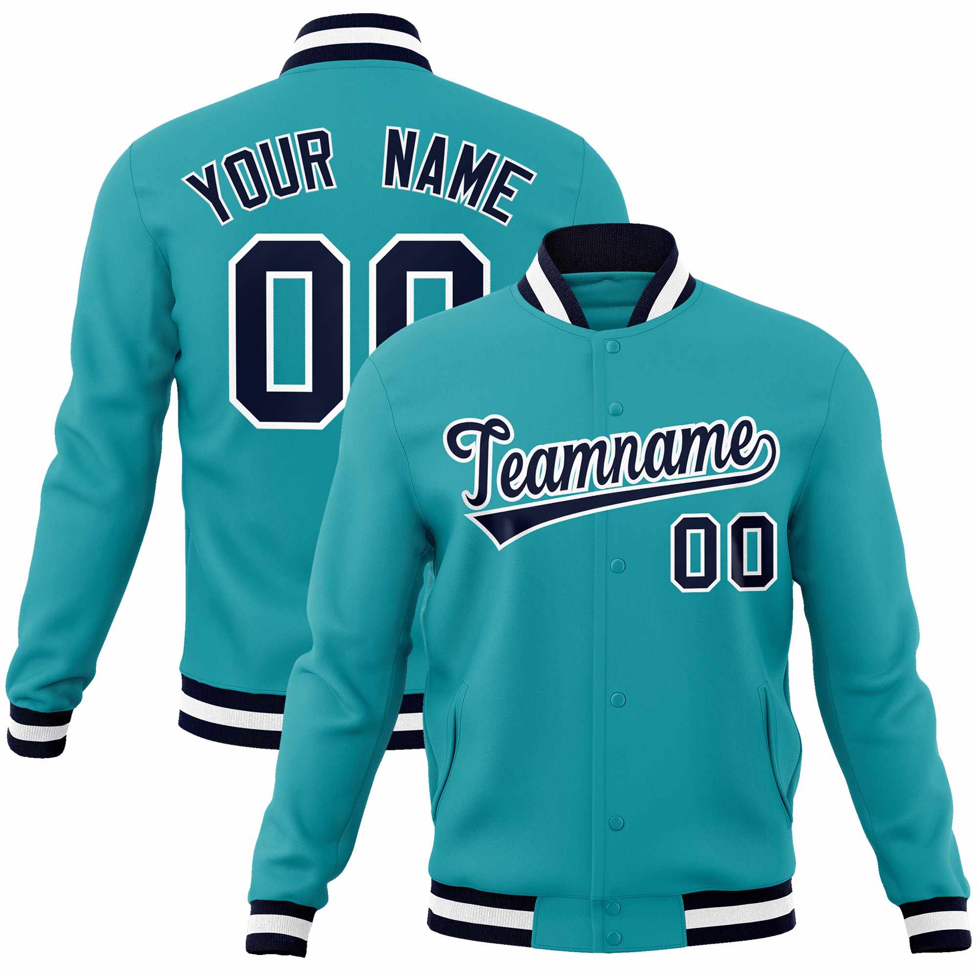 Maßgeschneiderte Varsity-Letterman-Jacke mit durchgehendem Druckknopf im klassischen Stil