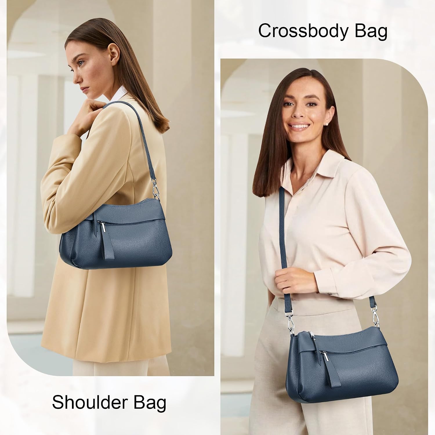 Women's Genuine Leather Hobo Crossbody Bag with Tassel