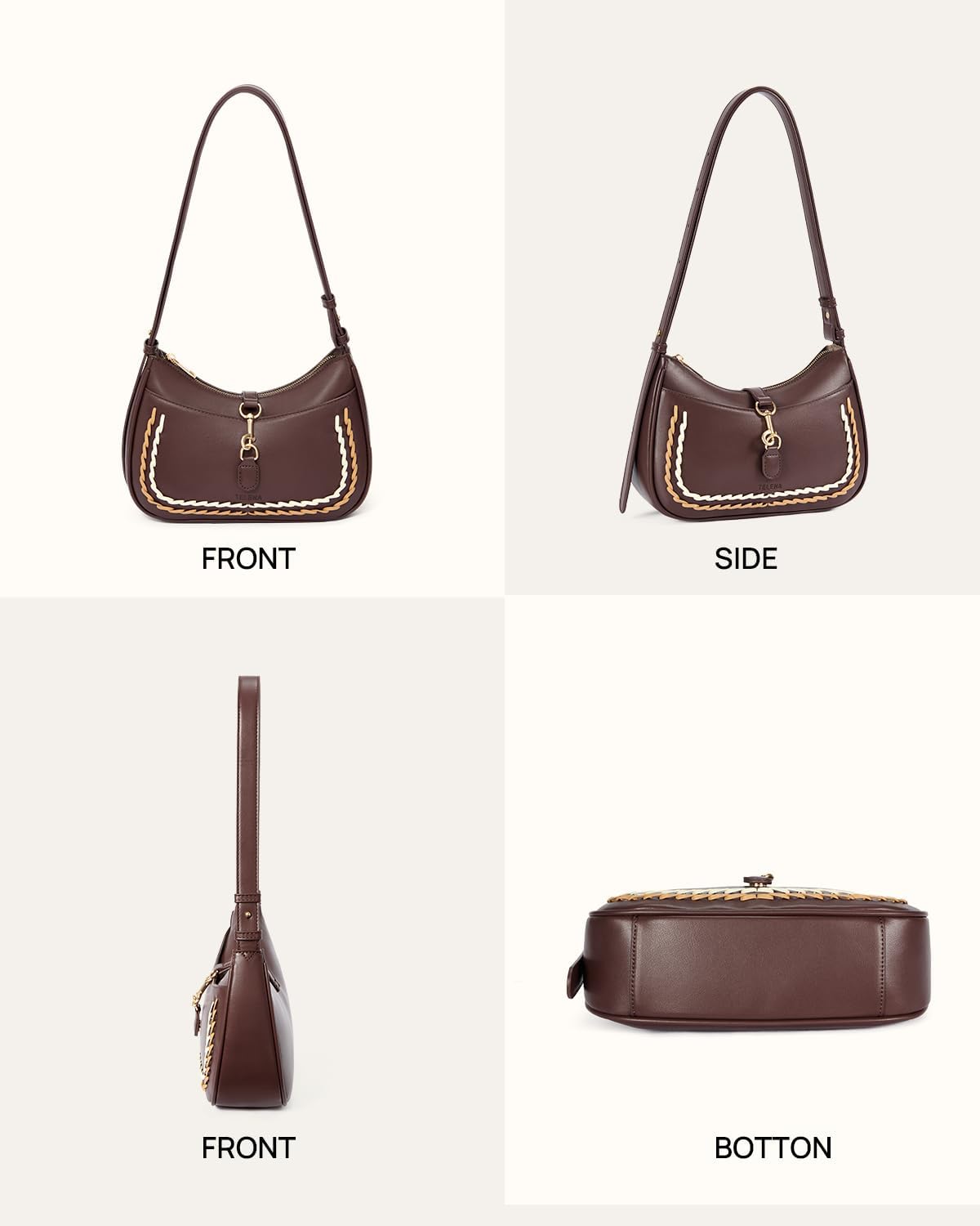 Women's Braided Trim Shoulder Bag with Gold Ring Clasp