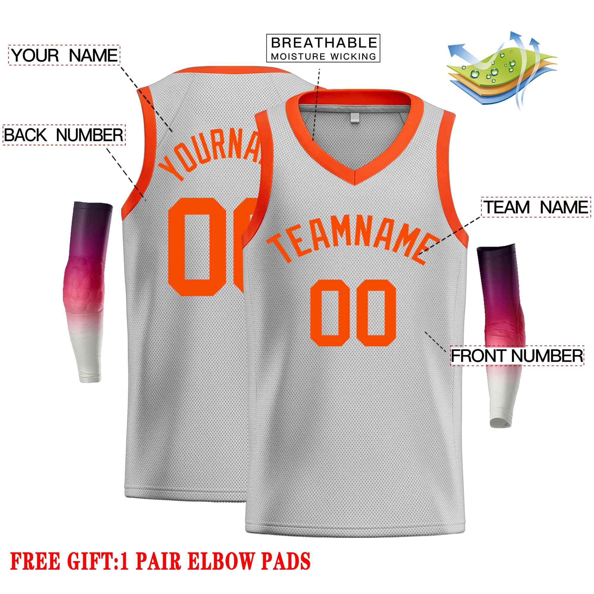 Benutzerdefiniertes Orange-Classic Tops Herren-Freizeit-Basketballtrikot