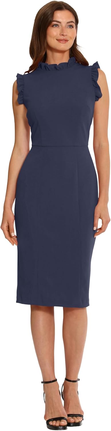 Womens Ruffle Neck and Armhole Sheath Dress