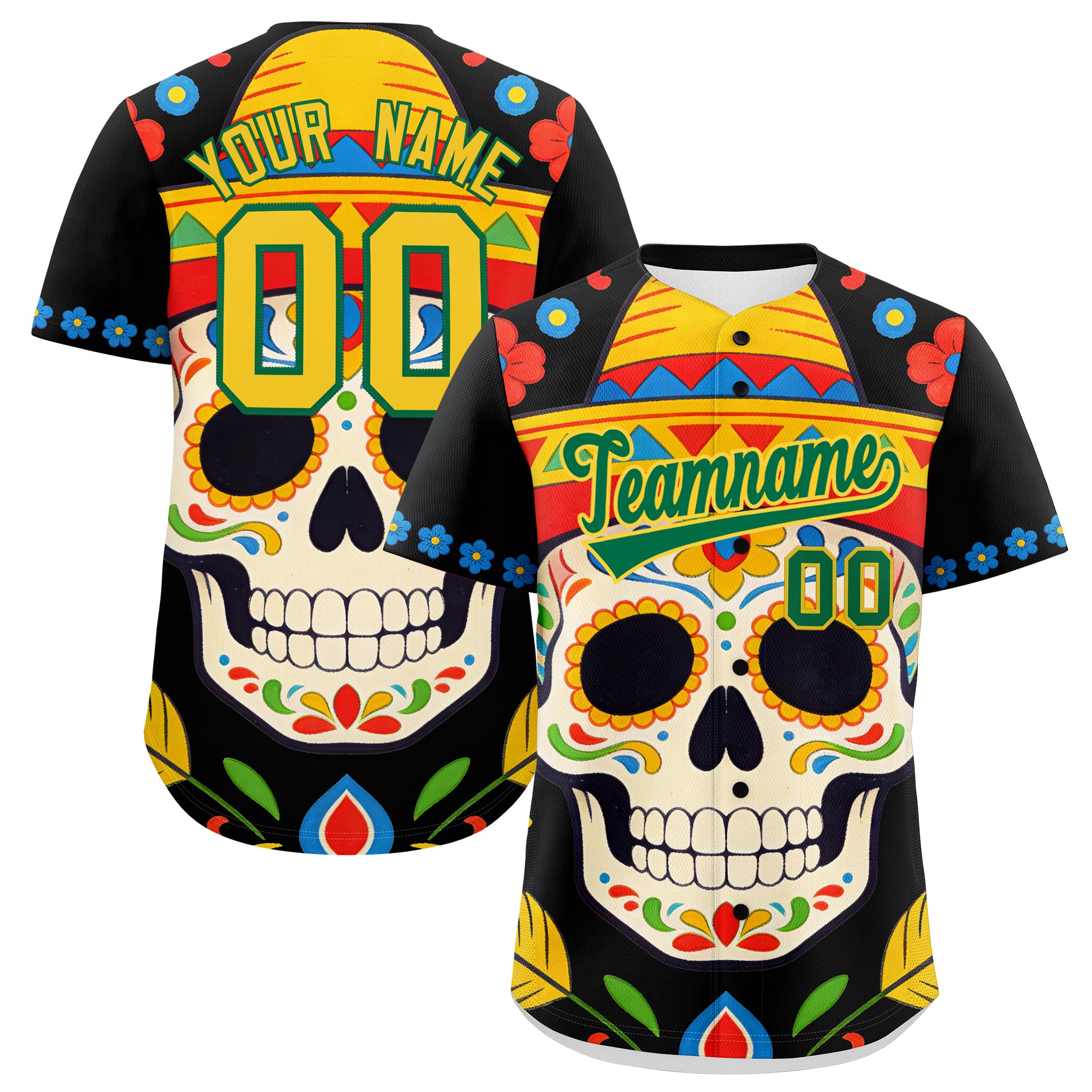 Benutzerdefiniertes Baseball-Trikot aus Stretchstoff mit Graffiti-Muster im mexikanischen Stil