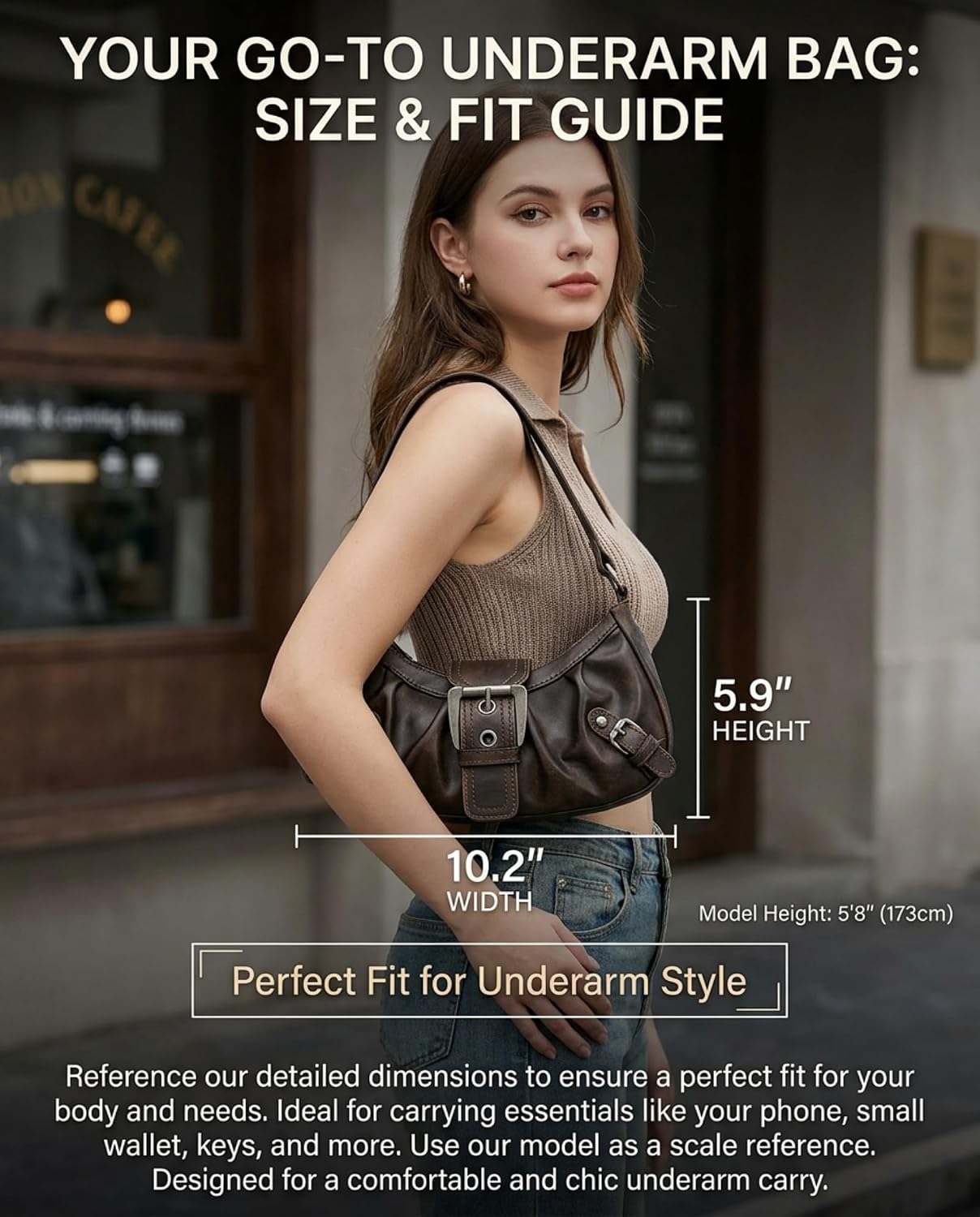 Women's Slouchy PU Leather Hobo Bag with Buckle Brown