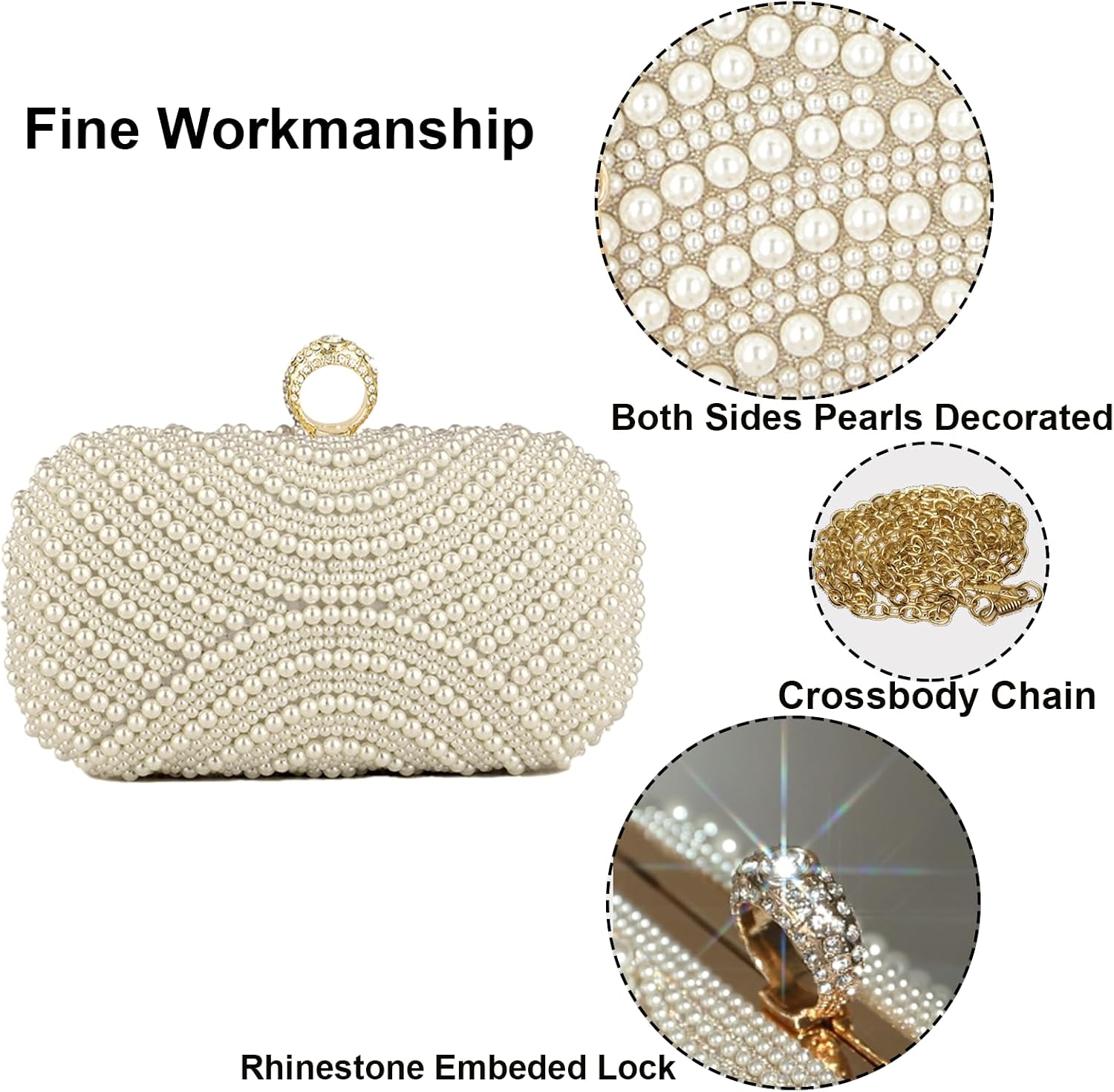 Women's Pearl Beaded Clutch Evening Bag with Gold Chain Women's Pearl Beaded Clutch Evening Bag with Gold Chain
