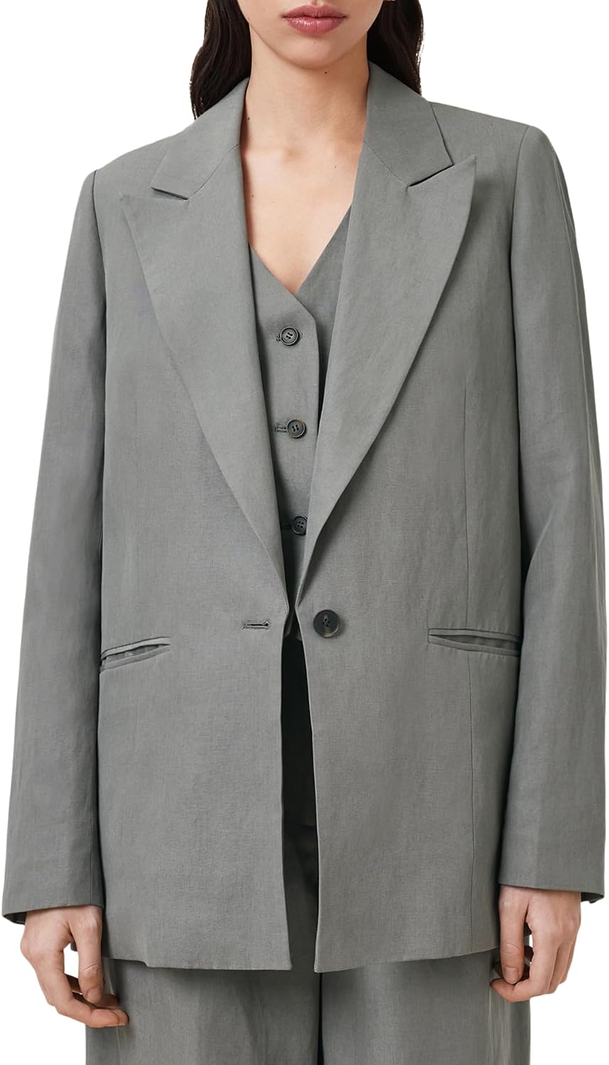 Women's Linen Single Button Relaxed Blazer Sage Green