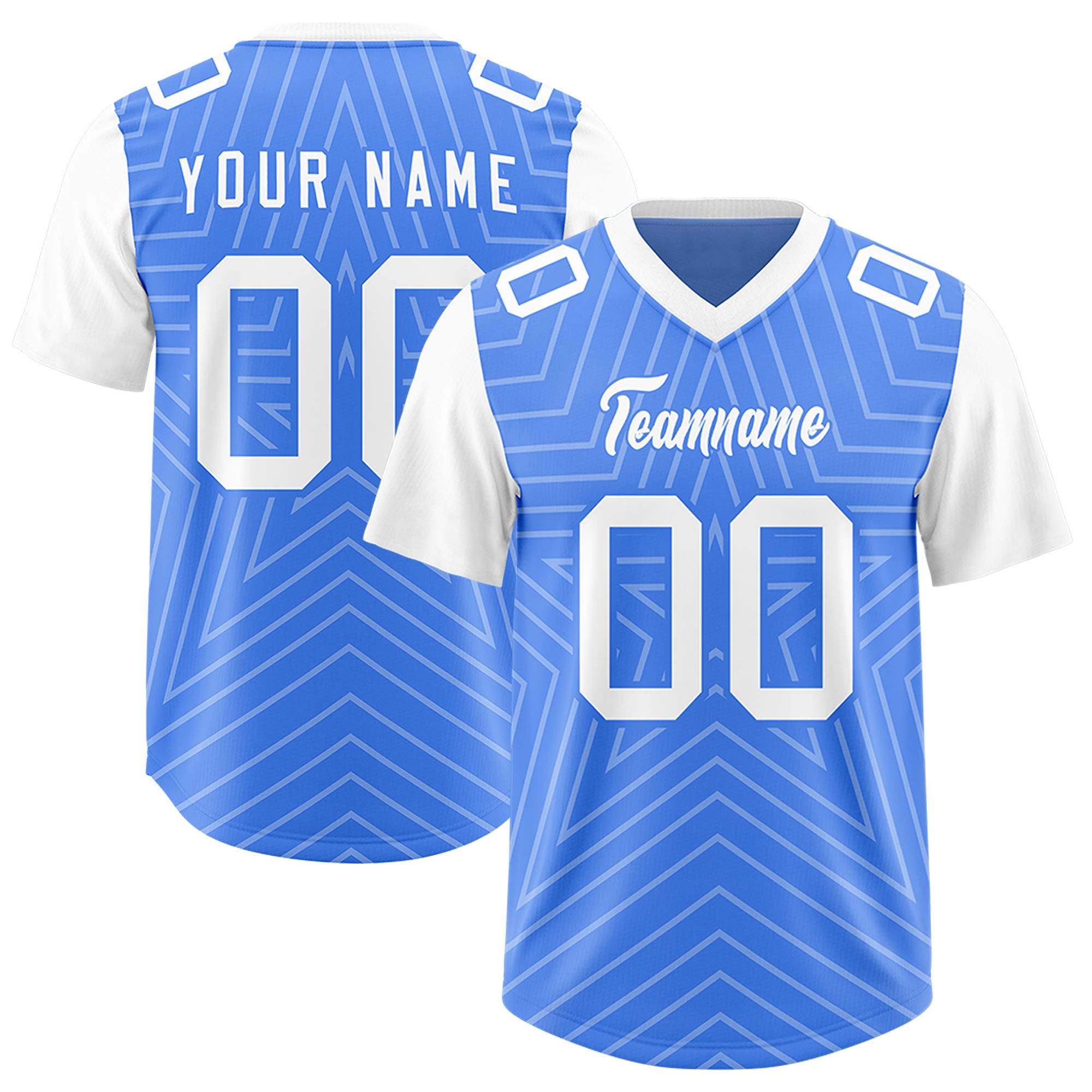 Individuell personalisiertes, authentisches Fußballtrikot mit Raglanärmeln und Sternenmuster