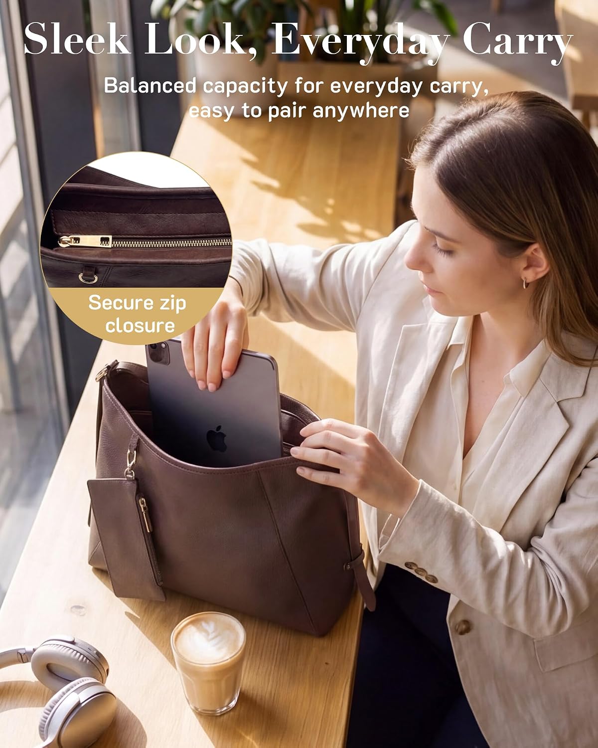 Women's PU Leather Tote Bag 2-Piece Set