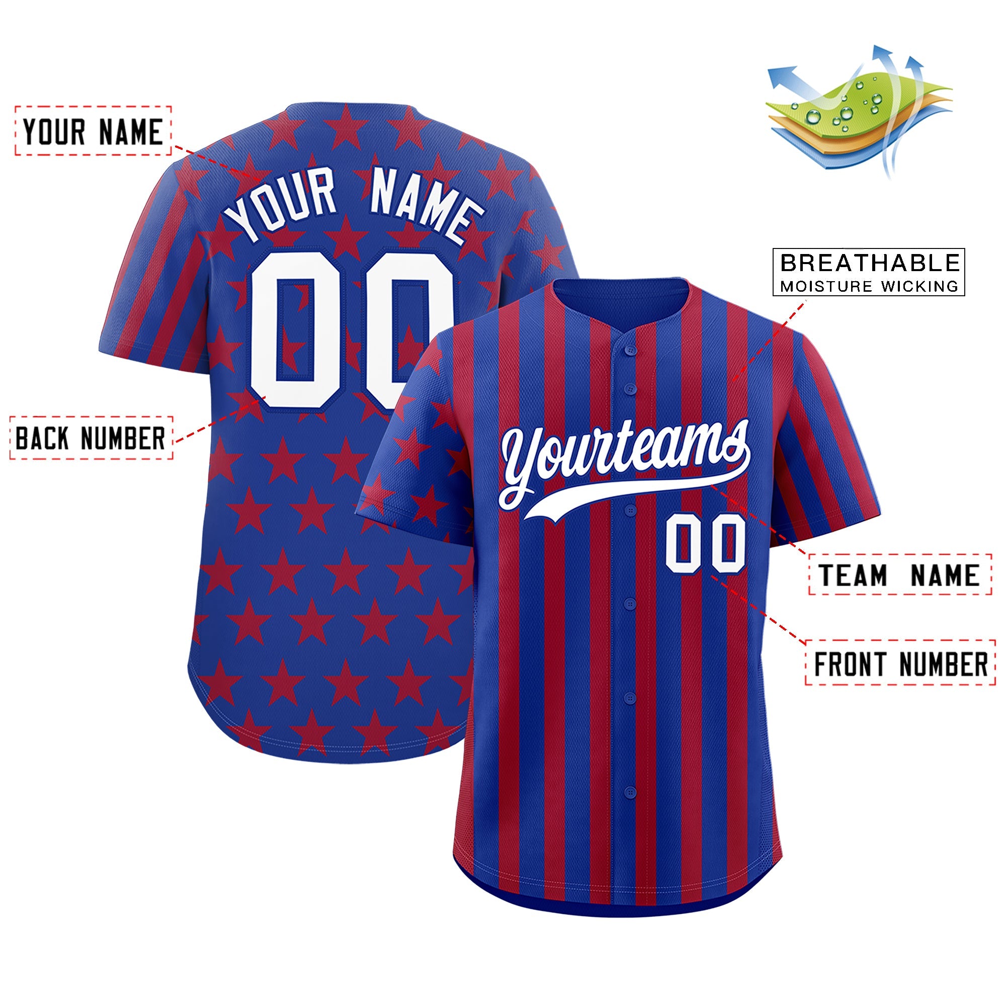 Benutzerdefiniertes Graffiti-Muster-Baseball-Trikot mit amerikanischer Flagge