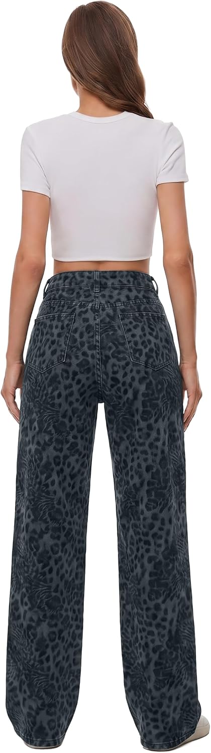 Women's Leopard Print Wide Leg Pants Summer Lightweight Straight Trousers Trendy Retro Women's Leopard Print Wide Leg Pants Summer Lightweight Straight Trousers Trendy Retro