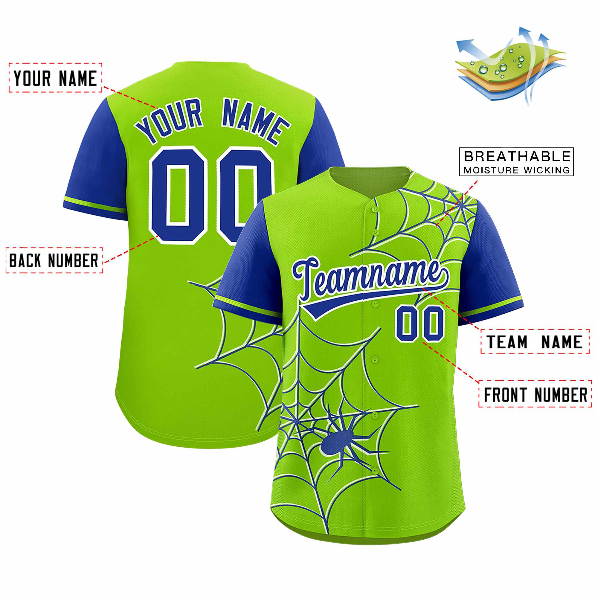 Benutzerdefiniertes Spinnennetz-Muster, Raglanärmel, authentisches Baseball-Trikot