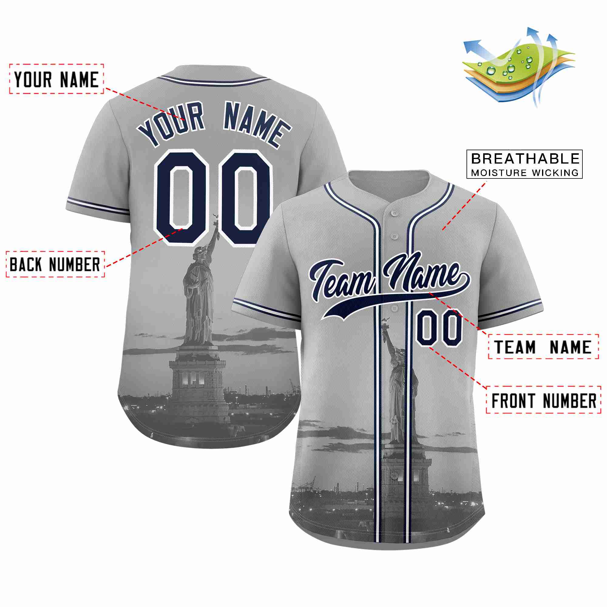 Benutzerdefiniertes New York City Skyline Baseball-Trikot
