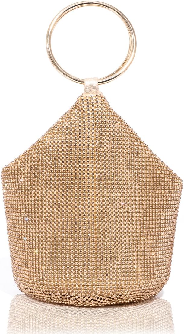 Women's Rhinestone Bucket Evening Bag with Ring Handle