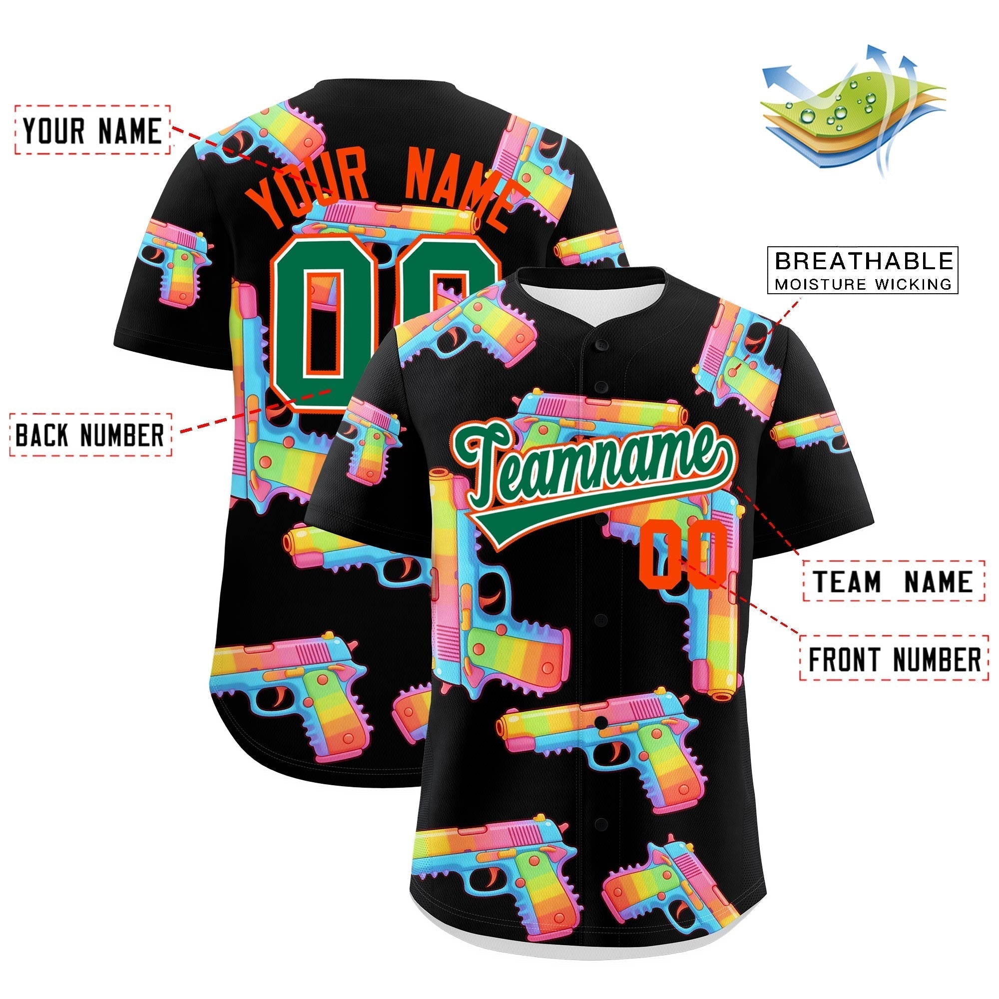 Individuelles, mit Zucker überzogenes, leichtes Baseball-Trikot mit Feuerkraft-Graffiti-Muster