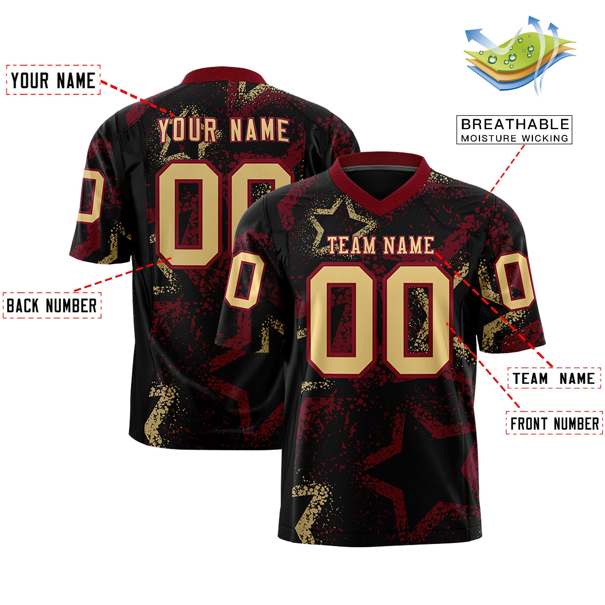 Individuell personalisiertes, authentisches Fußballtrikot mit Stern-Graffiti-Muster