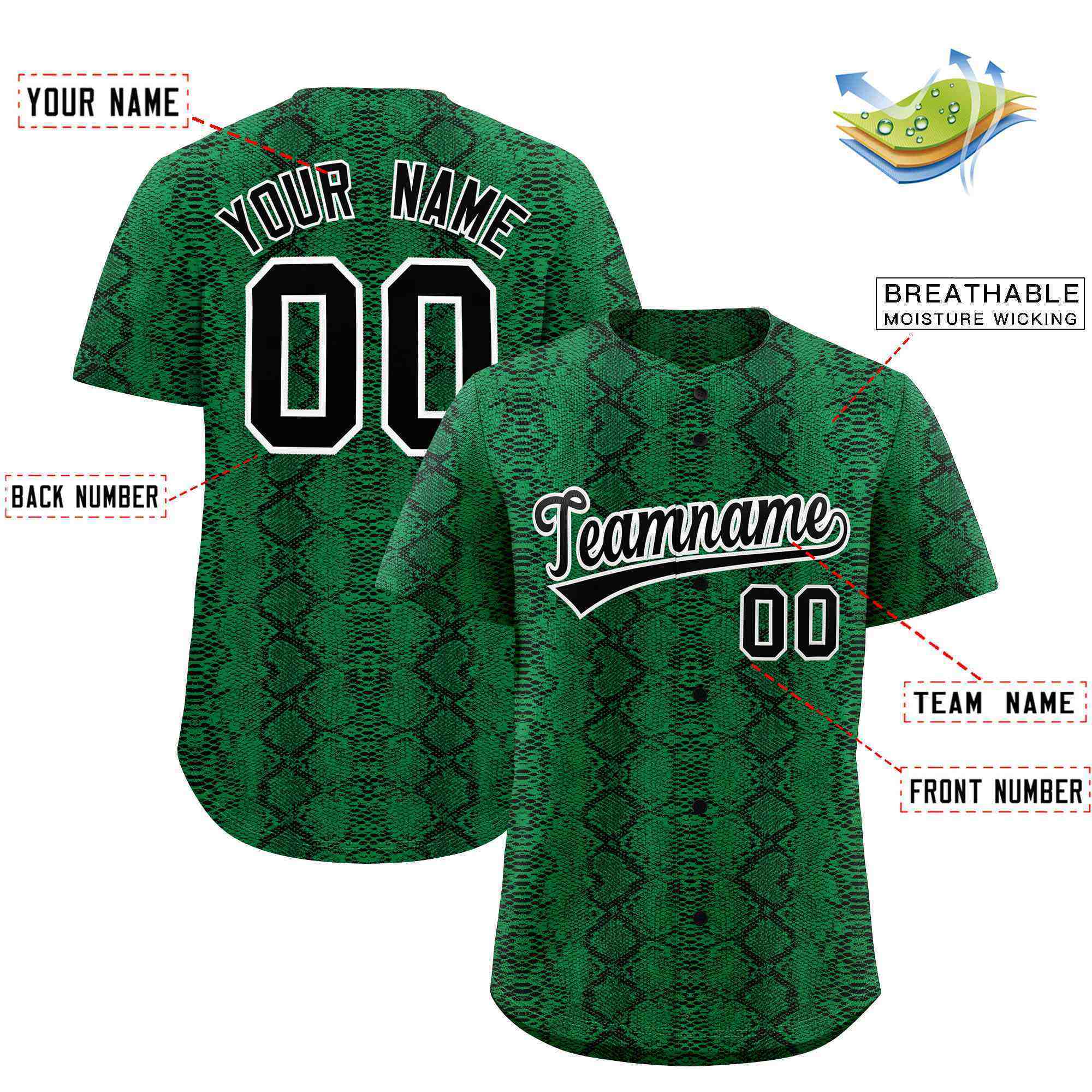 Benutzerdefiniertes authentisches Baseball-Trikot mit mehrfarbigem Schlangenledermuster