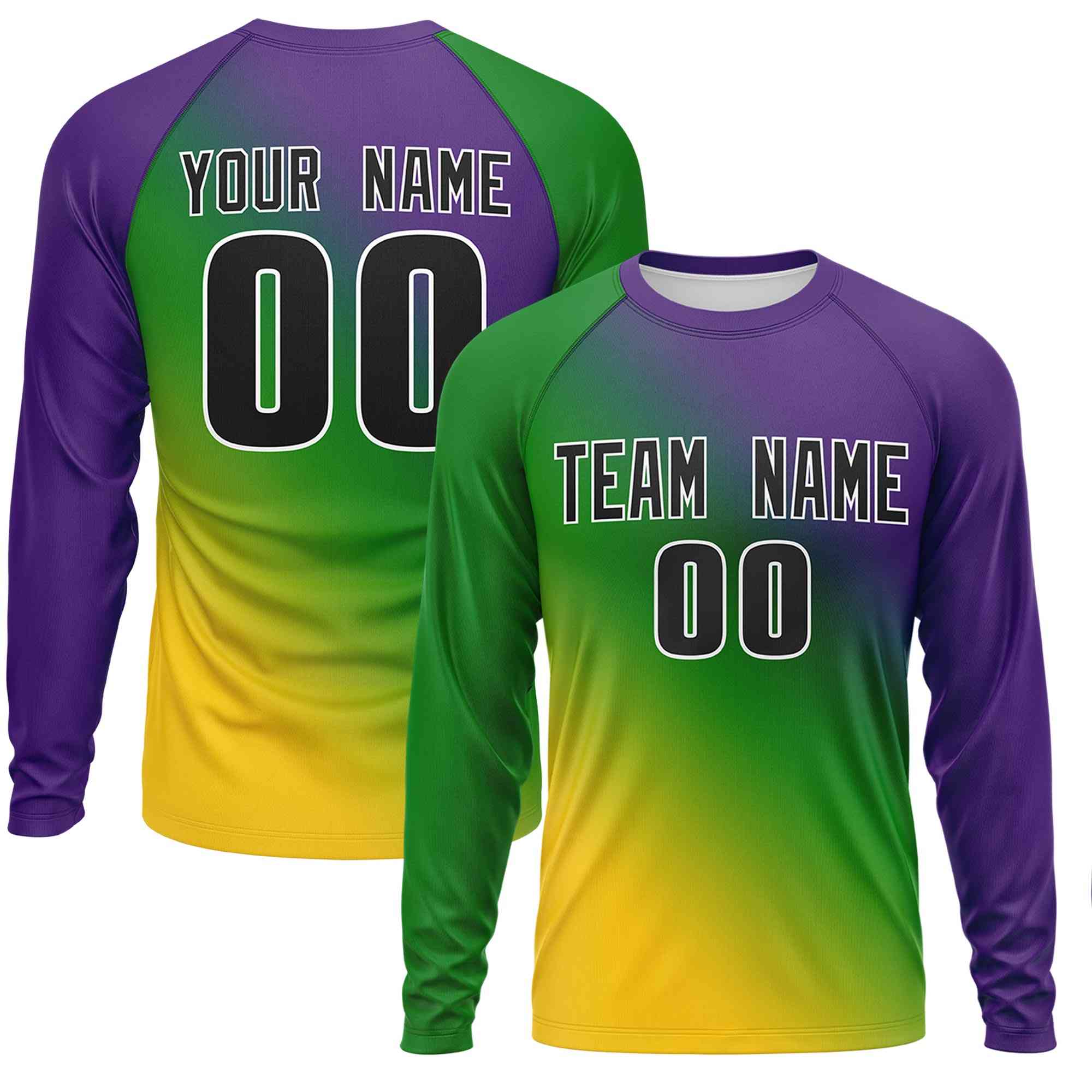 Benutzerdefiniertes, personalisiertes Mardi Gras Langarm-Performance-T-Shirt mit Rundhalsausschnitt